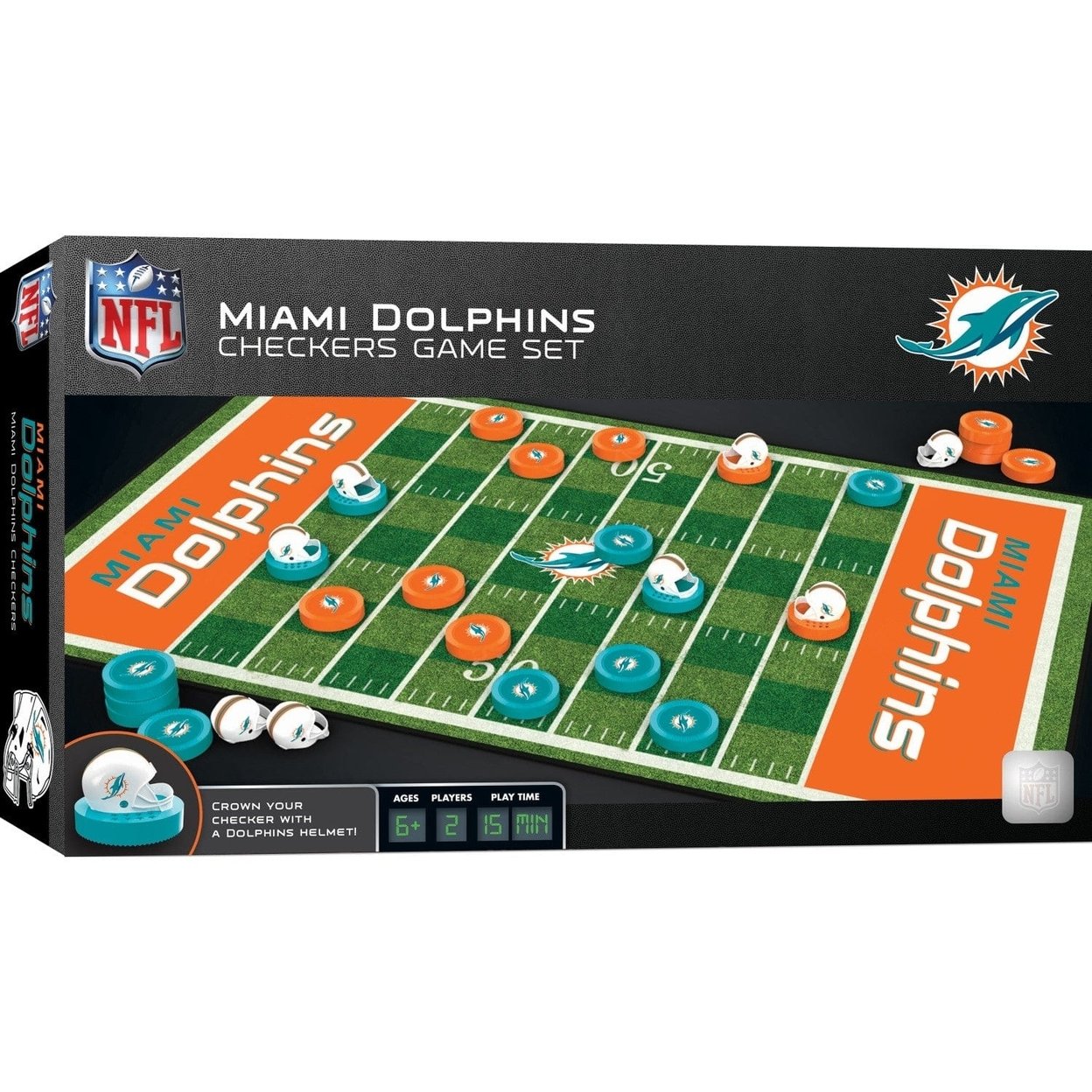 Miami Dolphins Checkers Board Game Nfl 24 Pieces 13X21 Game Board With Helmets