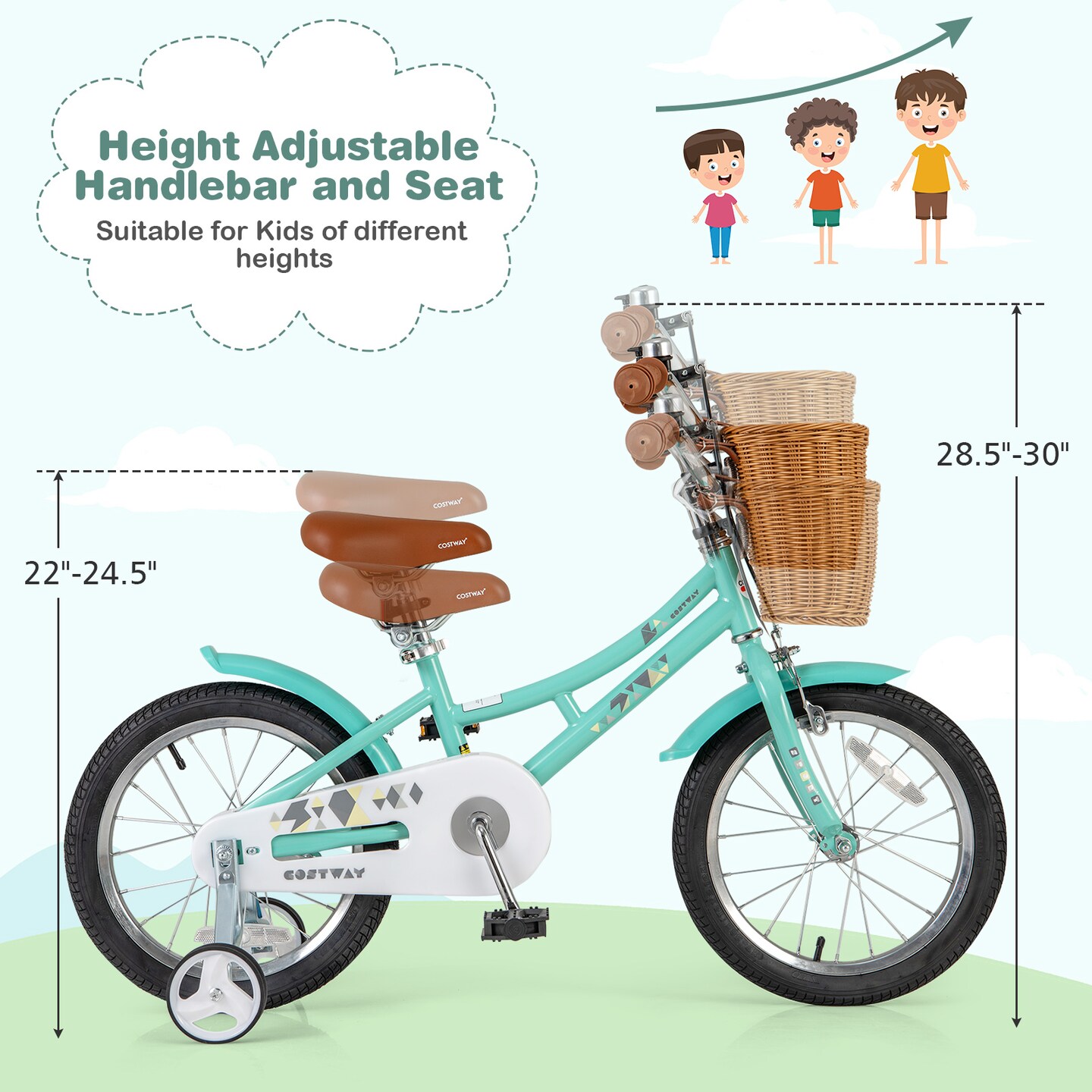 Kids Bike Adjustable Bicycle with Reflectors and Bell for Children 4-8 Years Old