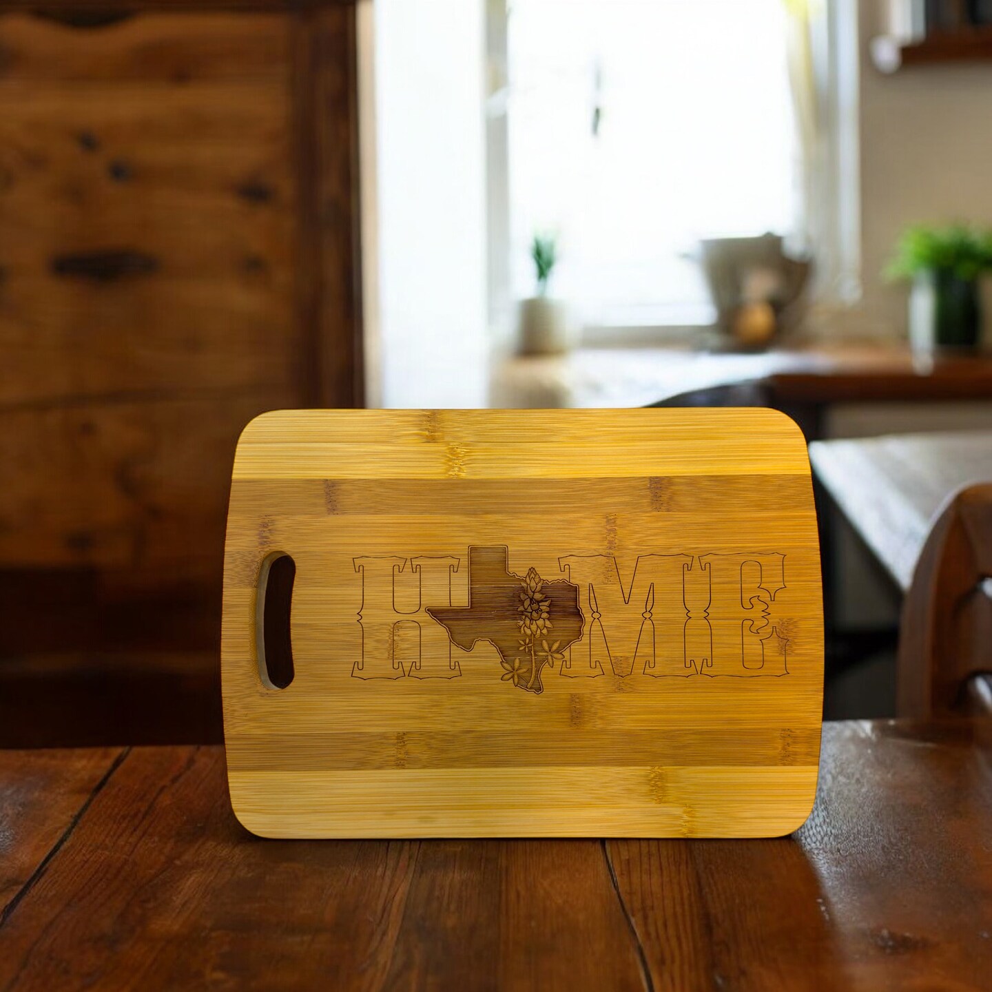 Texas Home with Bluebonnets - Cutting Board 14&#x27;&#x27;x9.5&#x27;&#x27;x.5&#x27;&#x27; Bamboo
