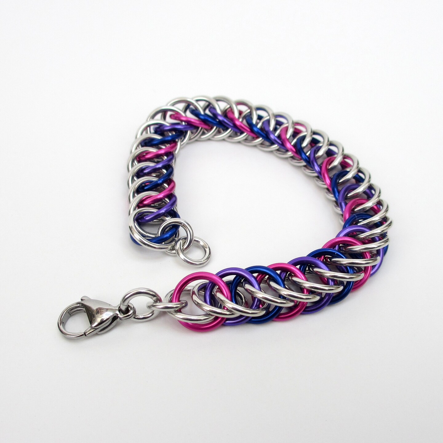 Bisexual pride bracelet, chainmail half Persian 4 in 1 weave