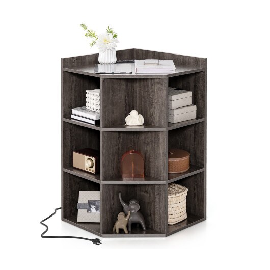 3-Tier Corner Cabinet with Charging Station for Bedroom