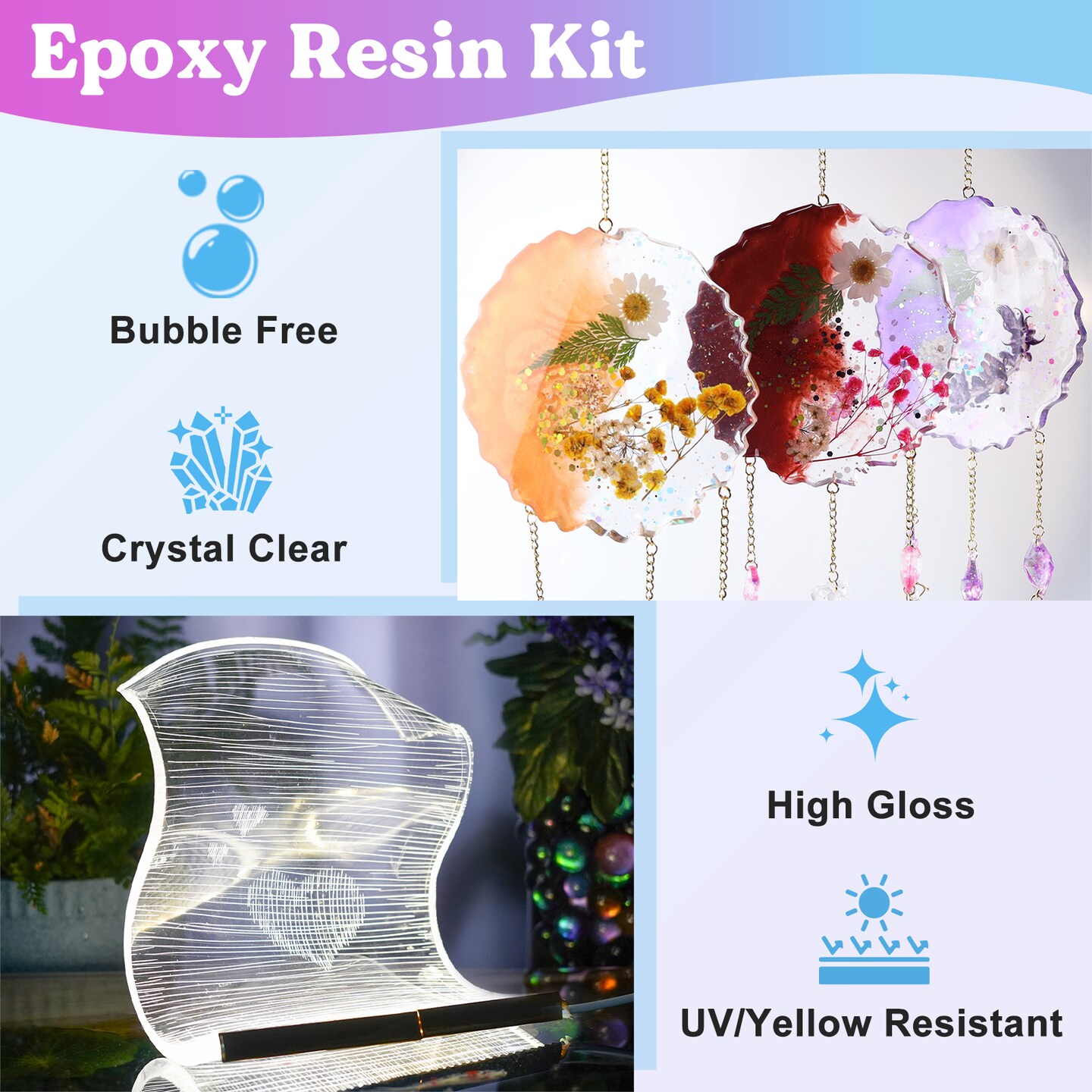 LET&#x27;S RESIN Resin Epoxy Kit, 1.5 Gallon Bubble Free &#x26; Crystal Clear Epoxy Resin Supplies with Measuring Cups,Stir Stick,Gloves,Resin and Hardener for Mold Casting,Jewelry,Art,Craft