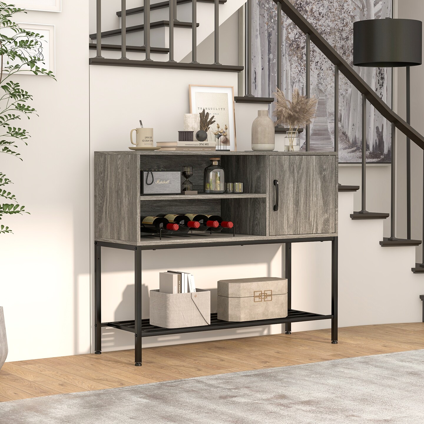 Buffet Sideboard Coffee Bar Cabinet with Power Outlets and USB Ports-Grey
