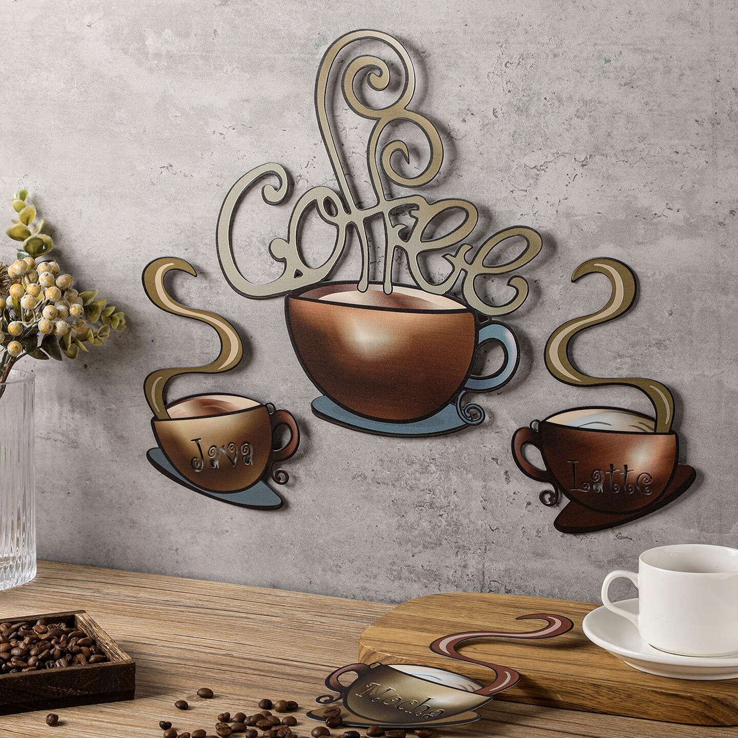 4 Pieces Metal Coffee Cup Wall Decor Coffee Bar Decor Coffee Decor Cafe Themed Wall Art Decoration Vintage Coffee Cup Wall Signs for kitchen decorations wall Coffee Shop Restaurant Lounge Decorations