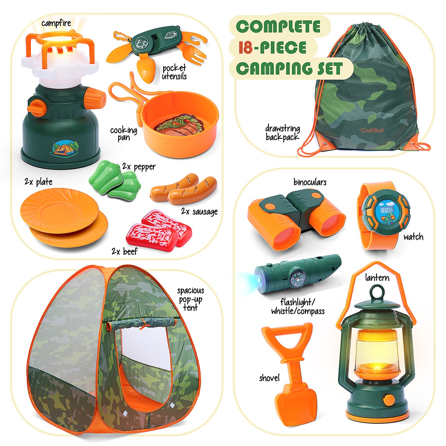 CraftBud 17 PCs Kids Camping Play Set