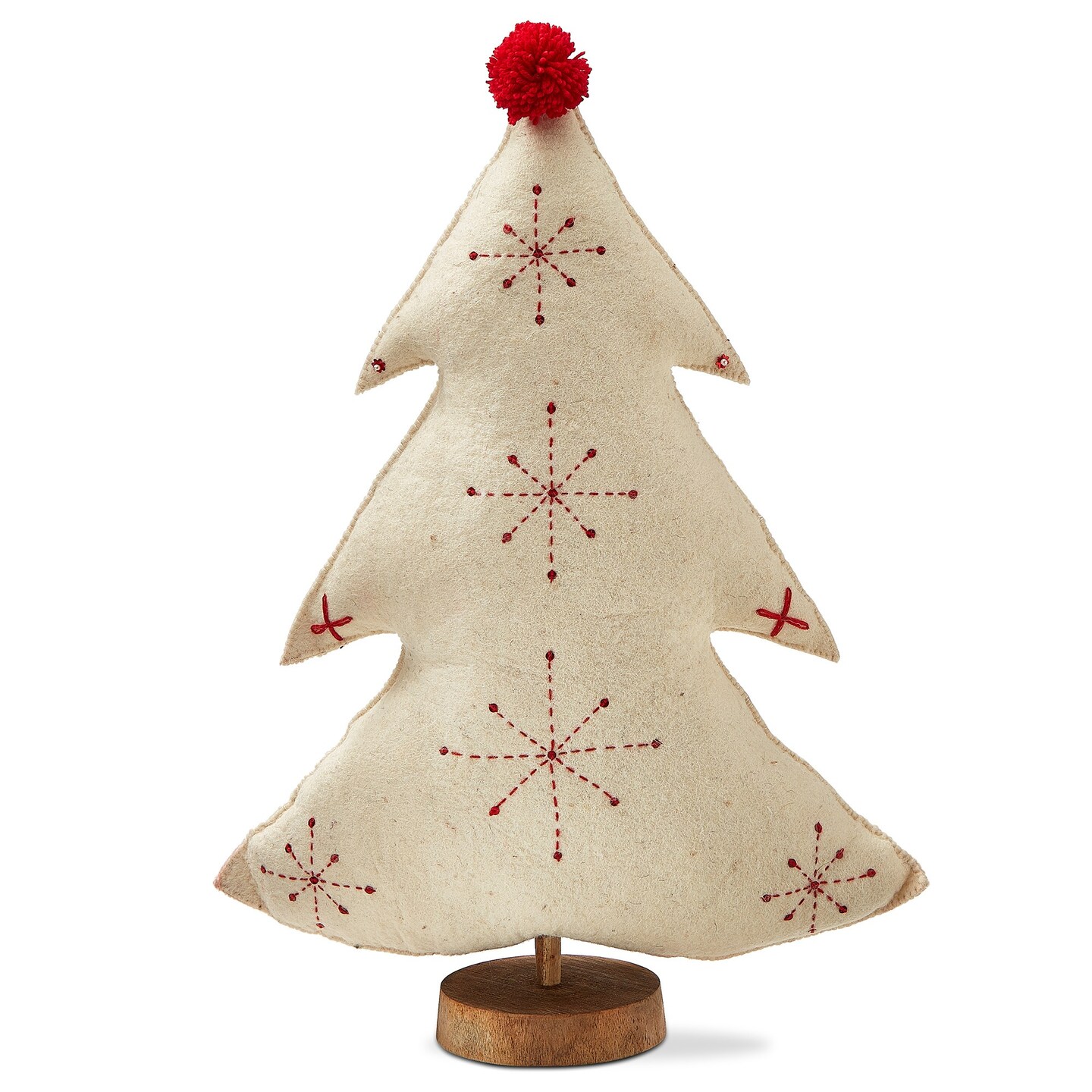 Embroidered Wool Tree Decor 24in Holiday Sculpture White Felt Decorative Object for Christmas