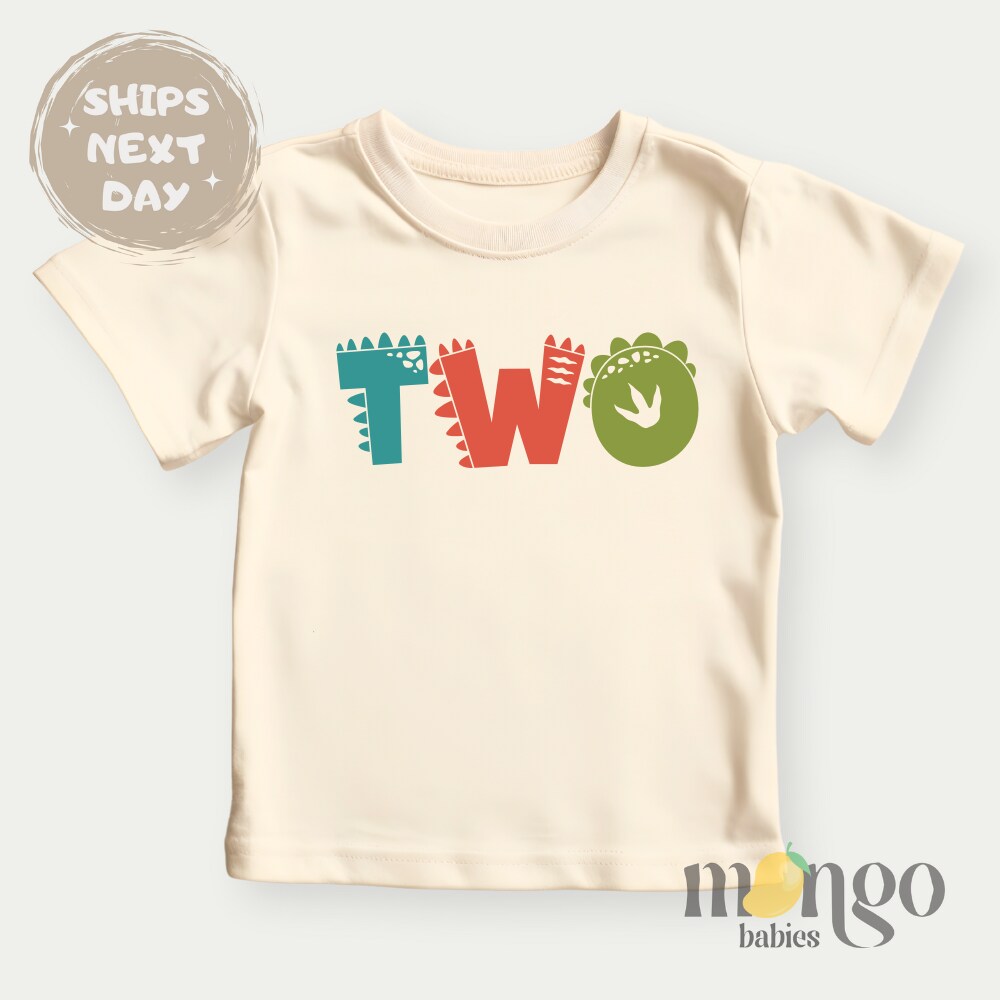 "TWO"Dinosaur Baby Onesie, 2nd Birthday Toddler T-Shirt, Cute Dinosaur Birthday Outfit for Kids, Boys, Girls, Second Birthday Shirt B218-z