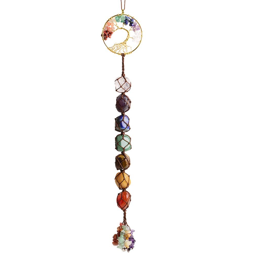7 Chakra Stone Healing Crystal Tree of Life Wall Hanging Home Interior Decoration,Window Decoration,Yoga Meditation