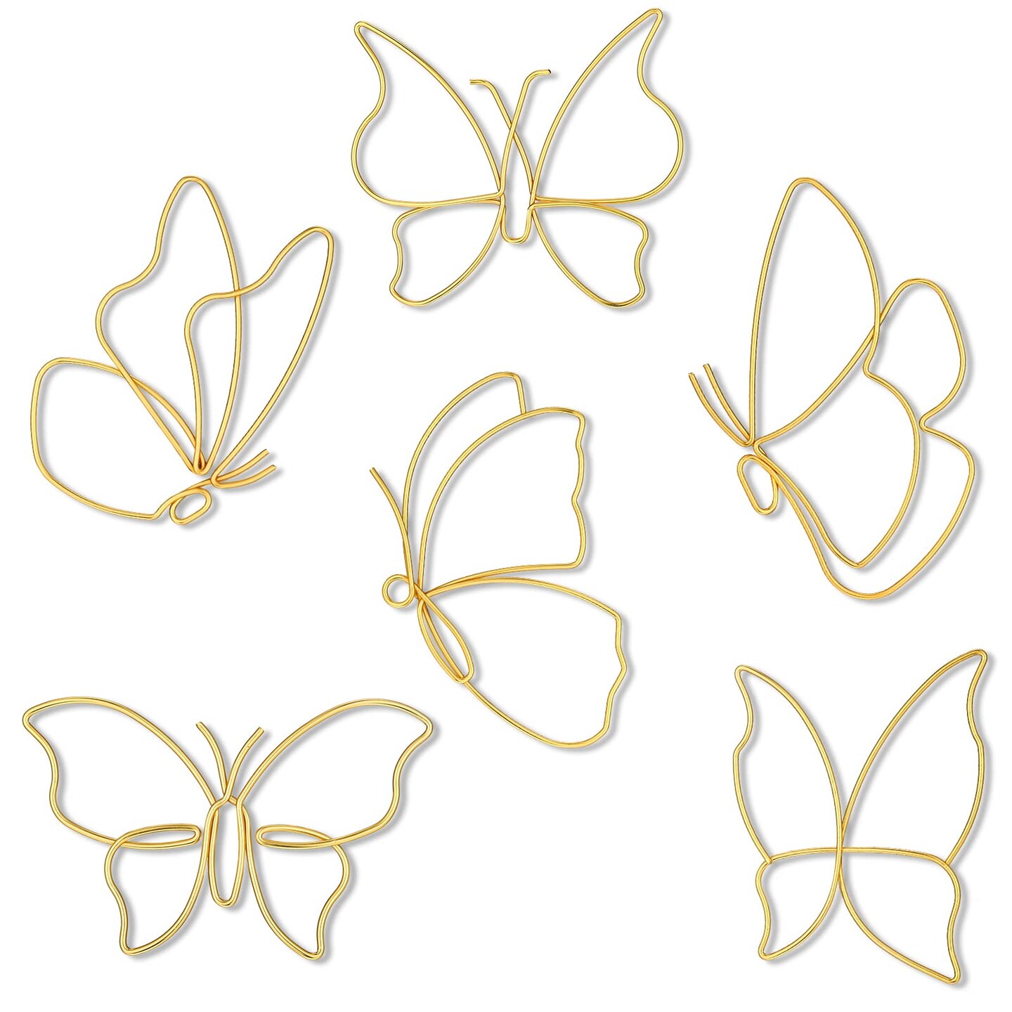 Hotop 6 Pieces Metal Butterfly Wall Decor Metal Wall Art Heart Hanging Decorations Wire Flowers Decor Wall Decals for Kitchen Bathroom Indoor Outdoor Wedding Birthday Party (Gold,Butterfly)