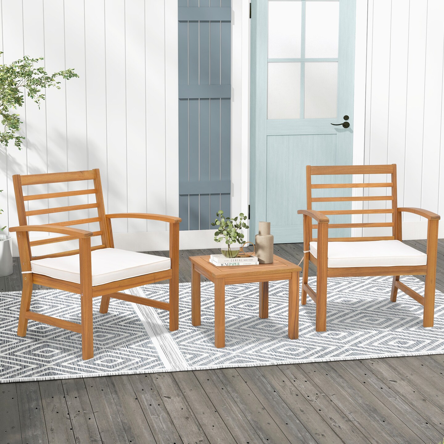 3 Pieces Outdoor Furniture Set with Soft Seat Cushions