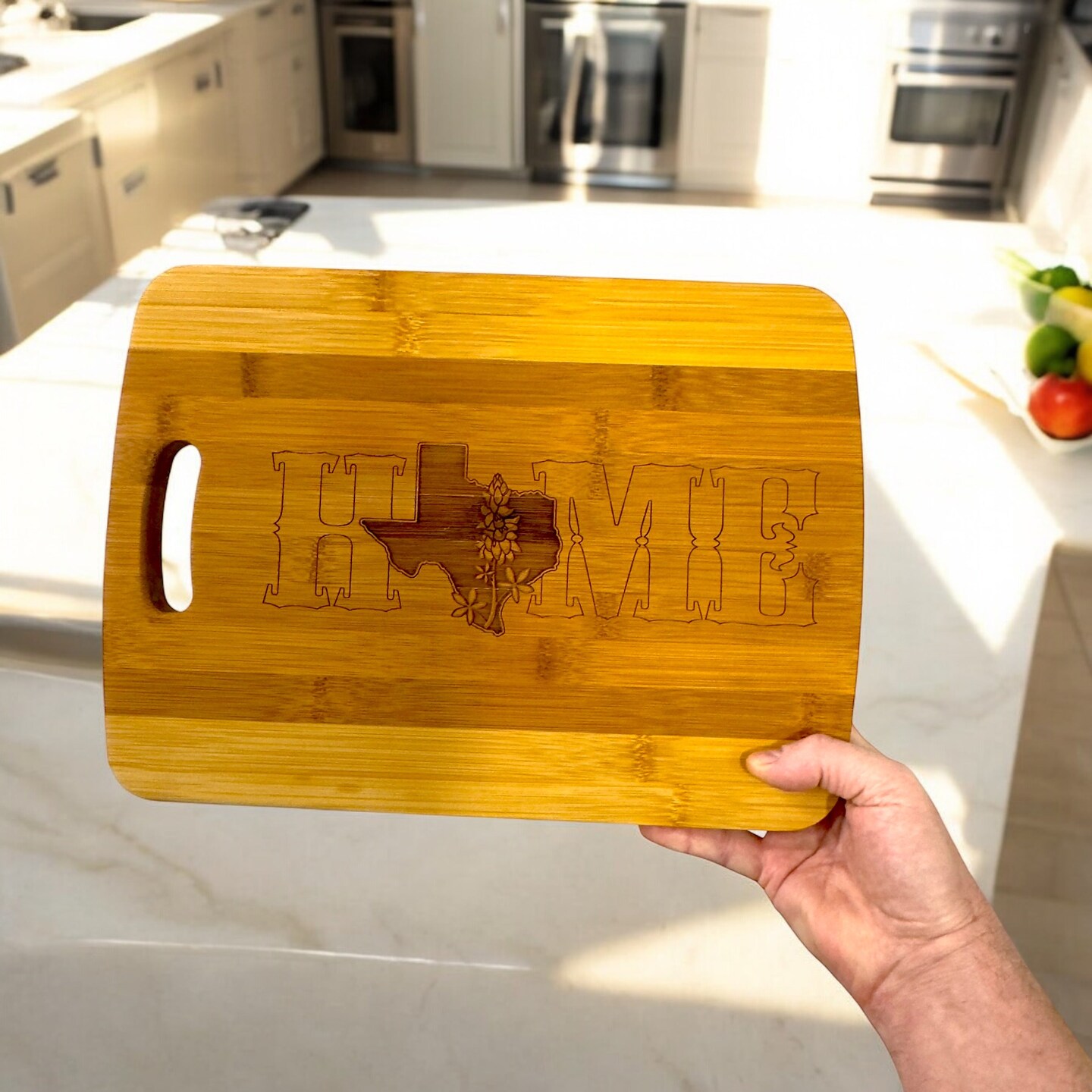 Texas Home with Bluebonnets - Cutting Board 14&#x27;&#x27;x9.5&#x27;&#x27;x.5&#x27;&#x27; Bamboo