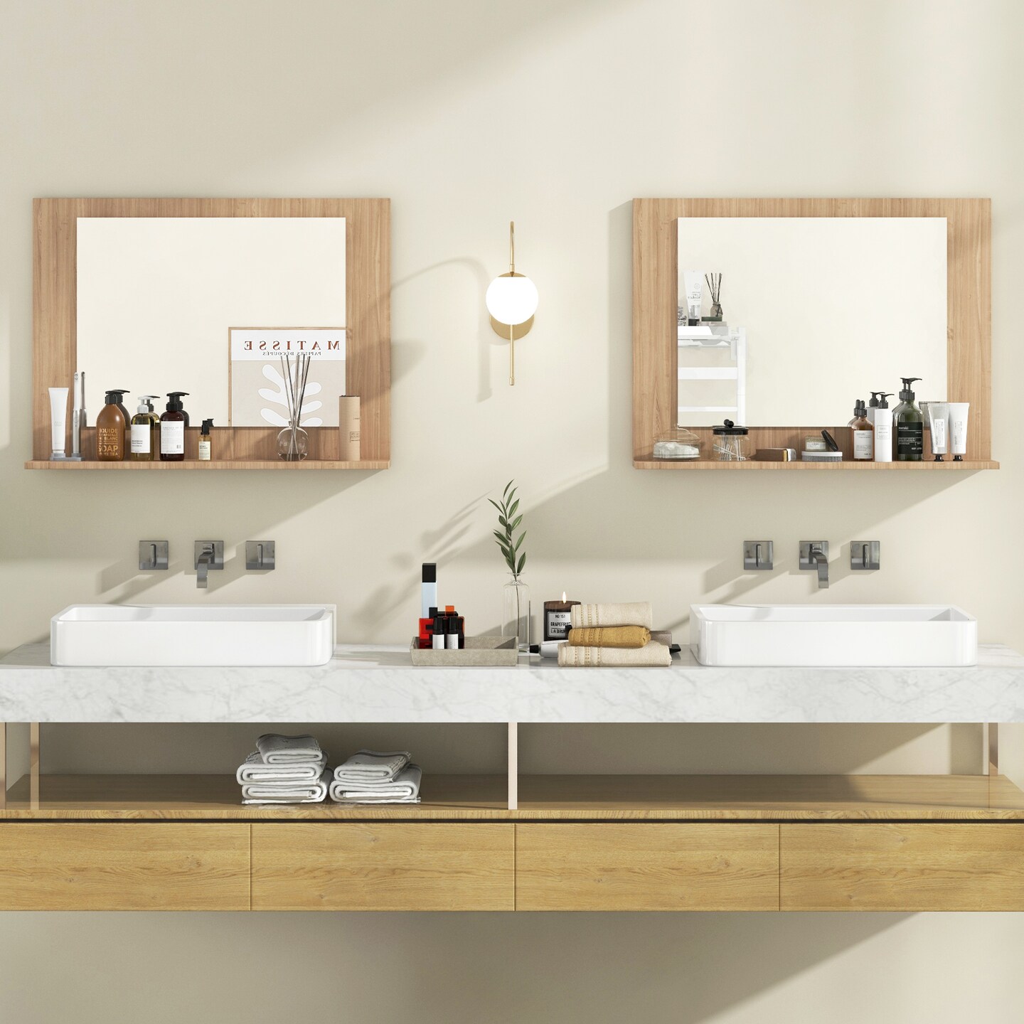 Rectangular Bathroom Mirror with Shelf for Storage and Organization