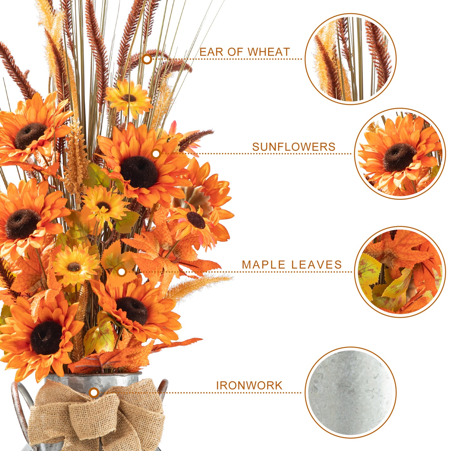 Set of 2 Fall Sunflower Leaf Potted Tree Thanksgiving Porch Decor
