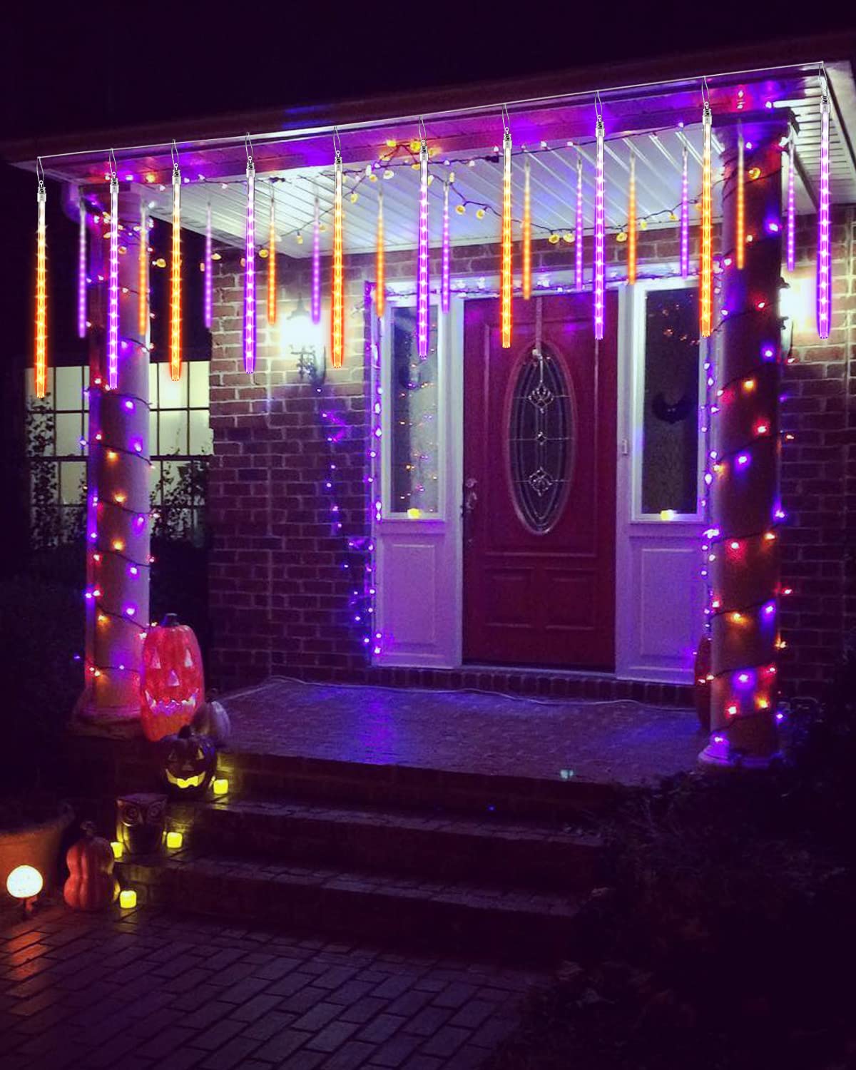 Halloween Lights Outdoor 10 Tubes 240 LED Raindrop Lights Meteor Shower Icicle Lights with Timer Function Cascading Lights Falling Rain Lights for Halloween Orange Purple