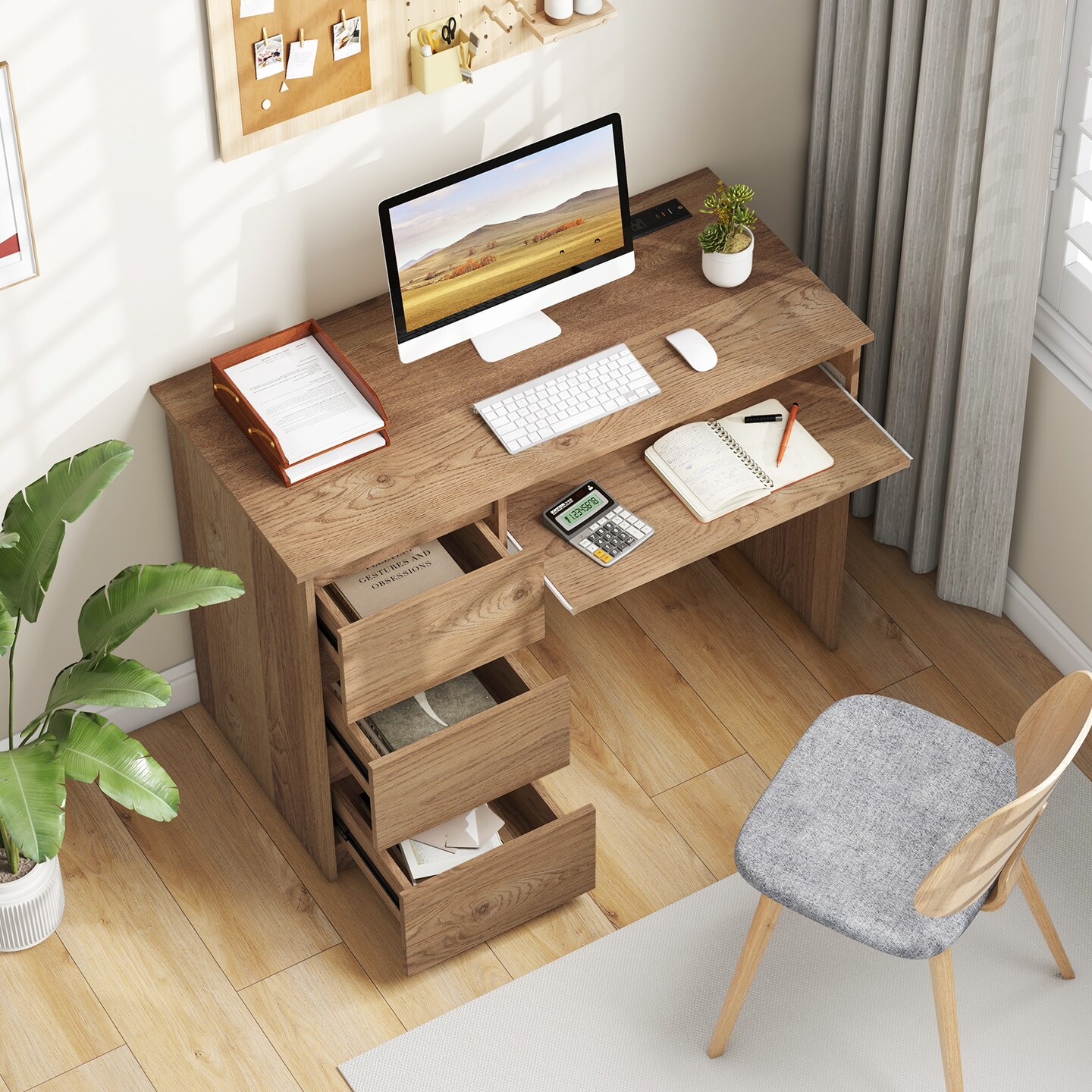 Computer Desk with Power Outlet Keyboard Tray and 3 Large Drawers Computer Desk with Power Outlet Keyboard Tray and 3 Large Drawers