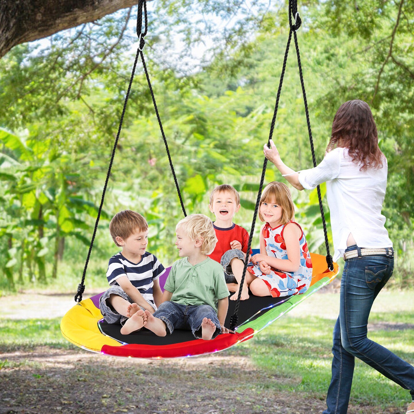 60-Inch Saucer Swing with LED Lights, Multicolor Swing for Kids and Adults - 60&#x22; x 32&#x22;(L x W)