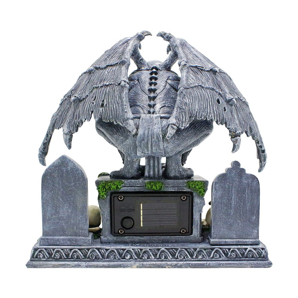 Grave Guardian Gargoyle Figurine, 7&#x22; Solar Powered Gothic Halloween Garden Statue