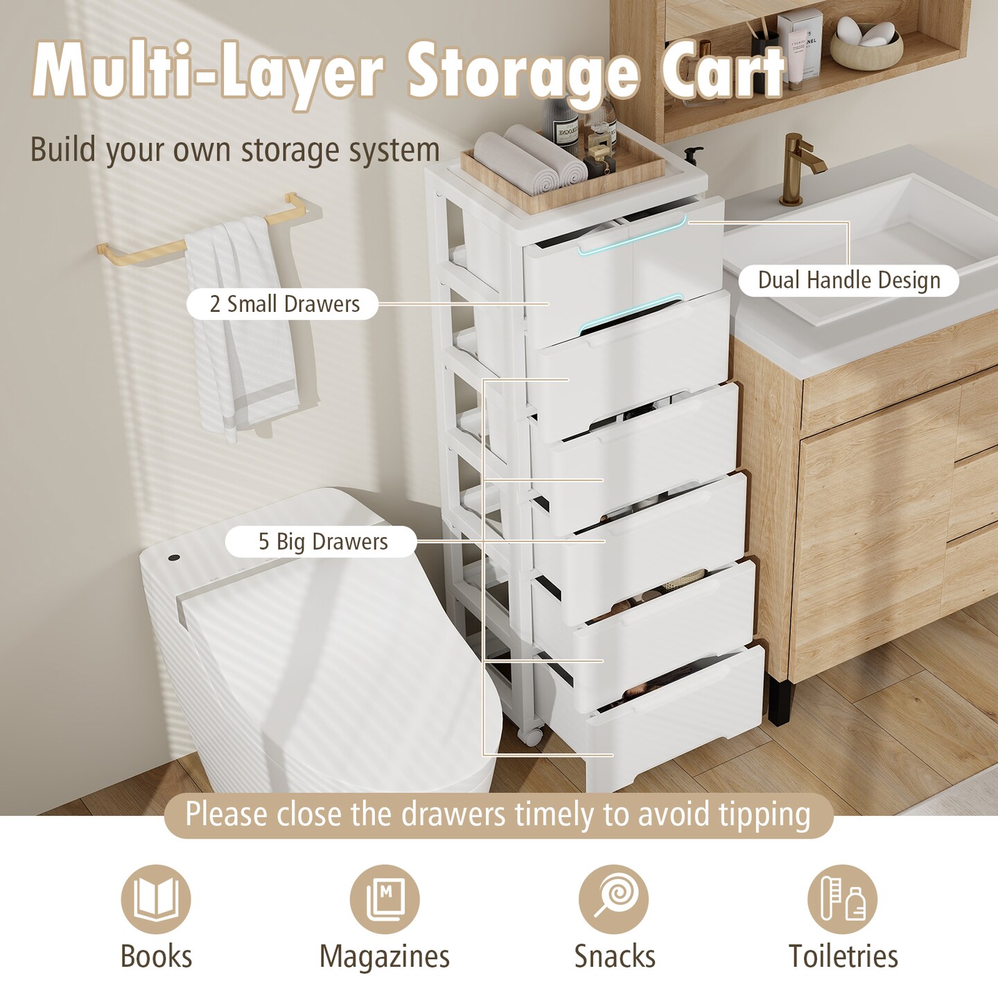 Rolling Storage Cabinet with Universal Wheels