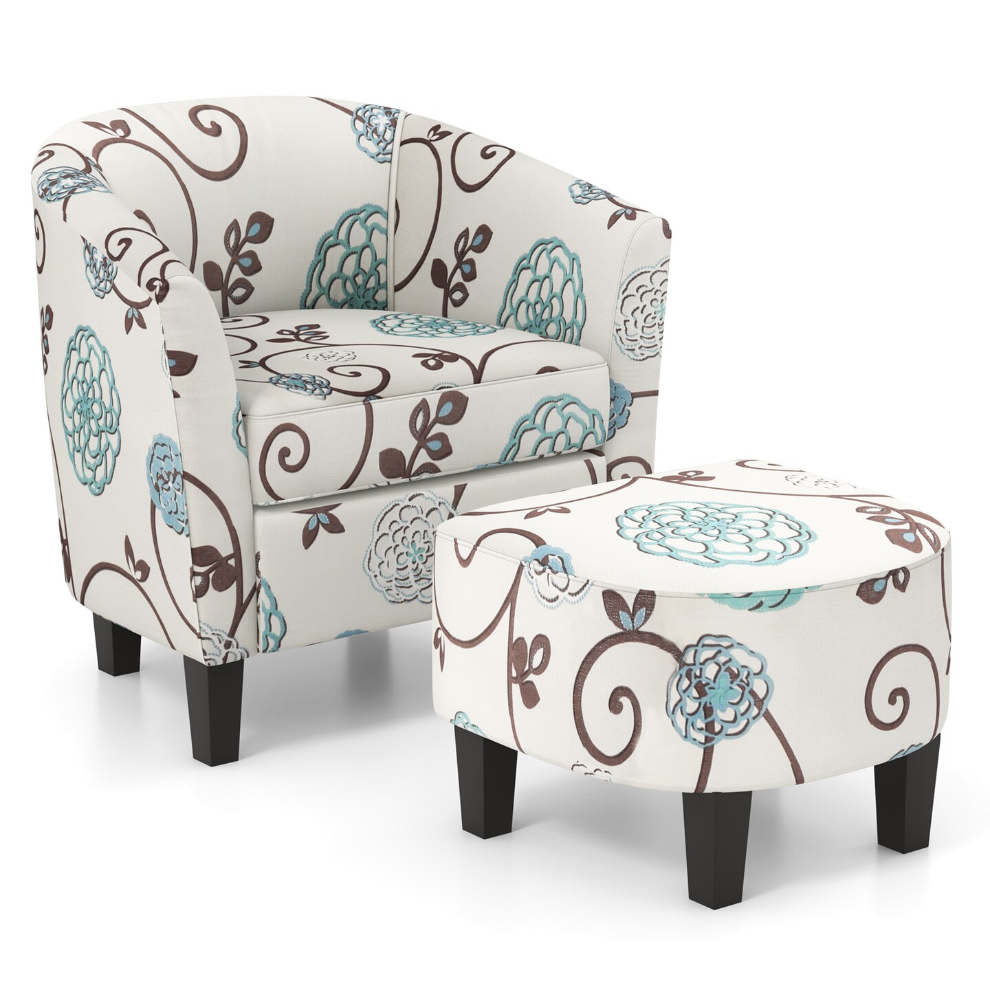 Modern Accent Tub Chair and Ottoman Set with Fabric Upholstered - 28" x 25" x 29" (L x W x H)