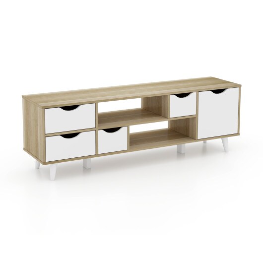 TV Stand for 55 Inch TV Media Console 4 Drawer Cabinet with Adjustable Shelf Oak