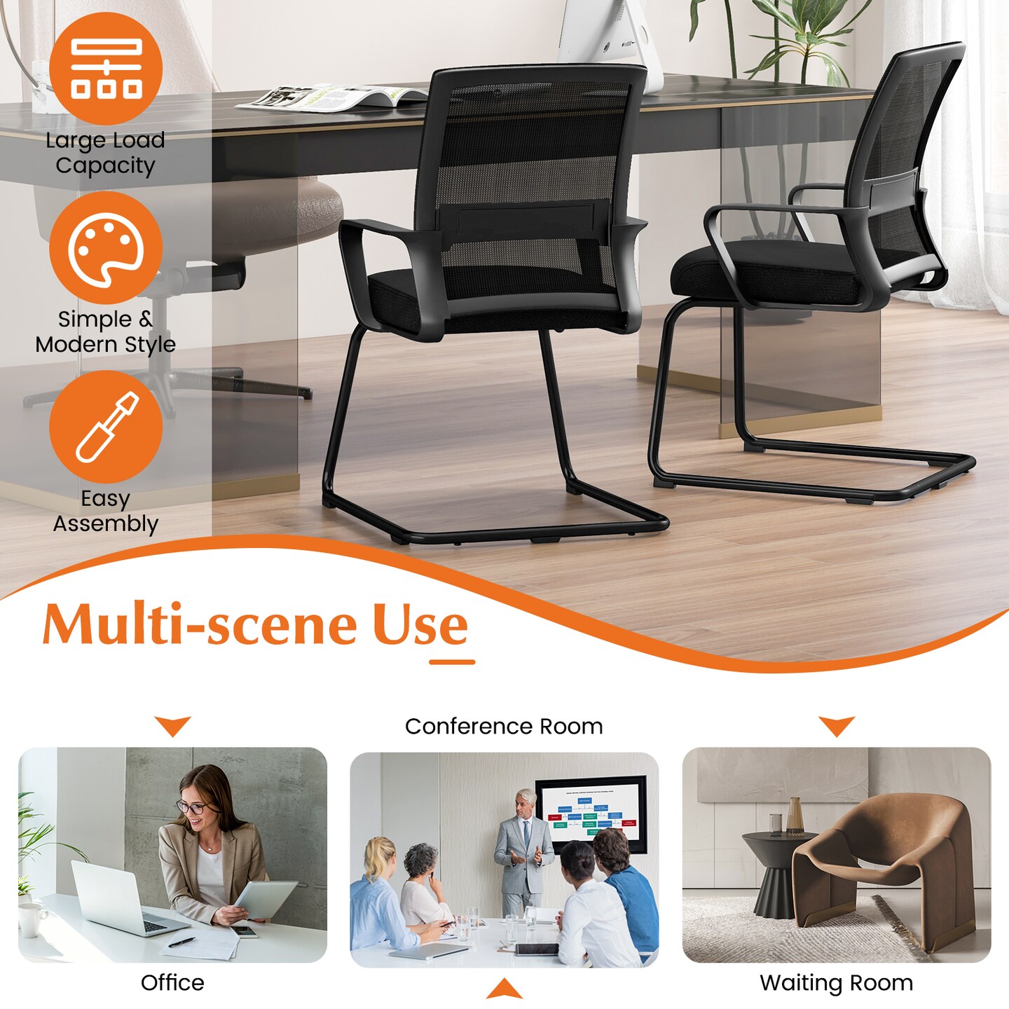 Office Guest Chair with Lumbar Support for Waiting Room