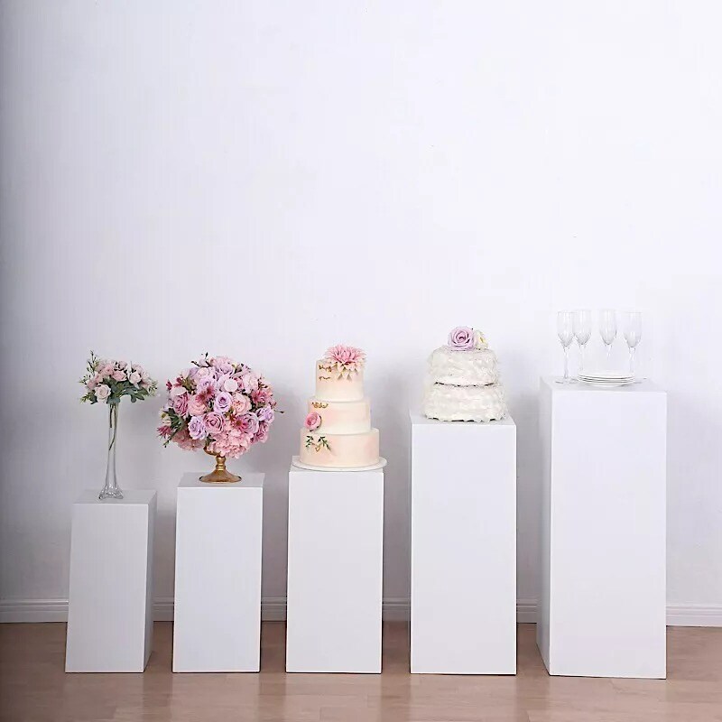 5 White Rectangle Metal DISPLAY STANDS Pedestal Riser Party Events Decorations