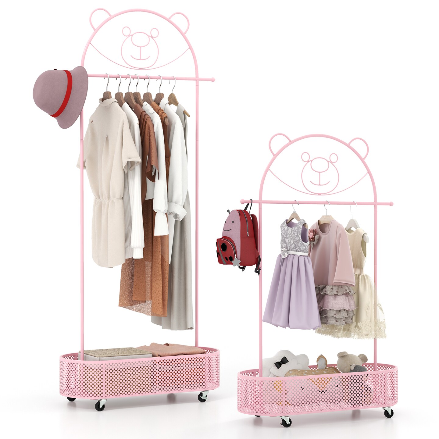 Kid Clothes Rack with 3 Adjustable Heights and Wheels - 32&#x22;L x 13.5&#x22;W x 72&#x22;H