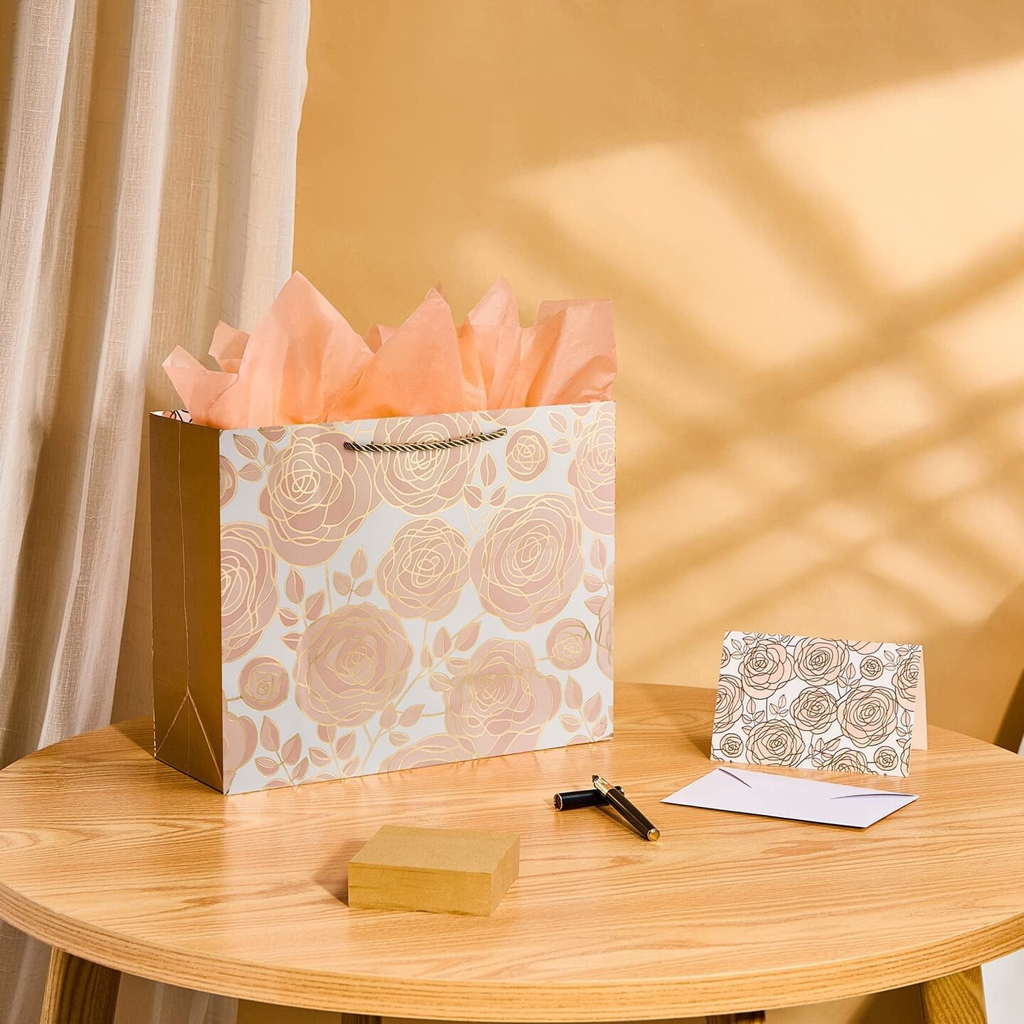 13&#x22; Rose Gold Large Gift Bag with Card and Tissue Paper