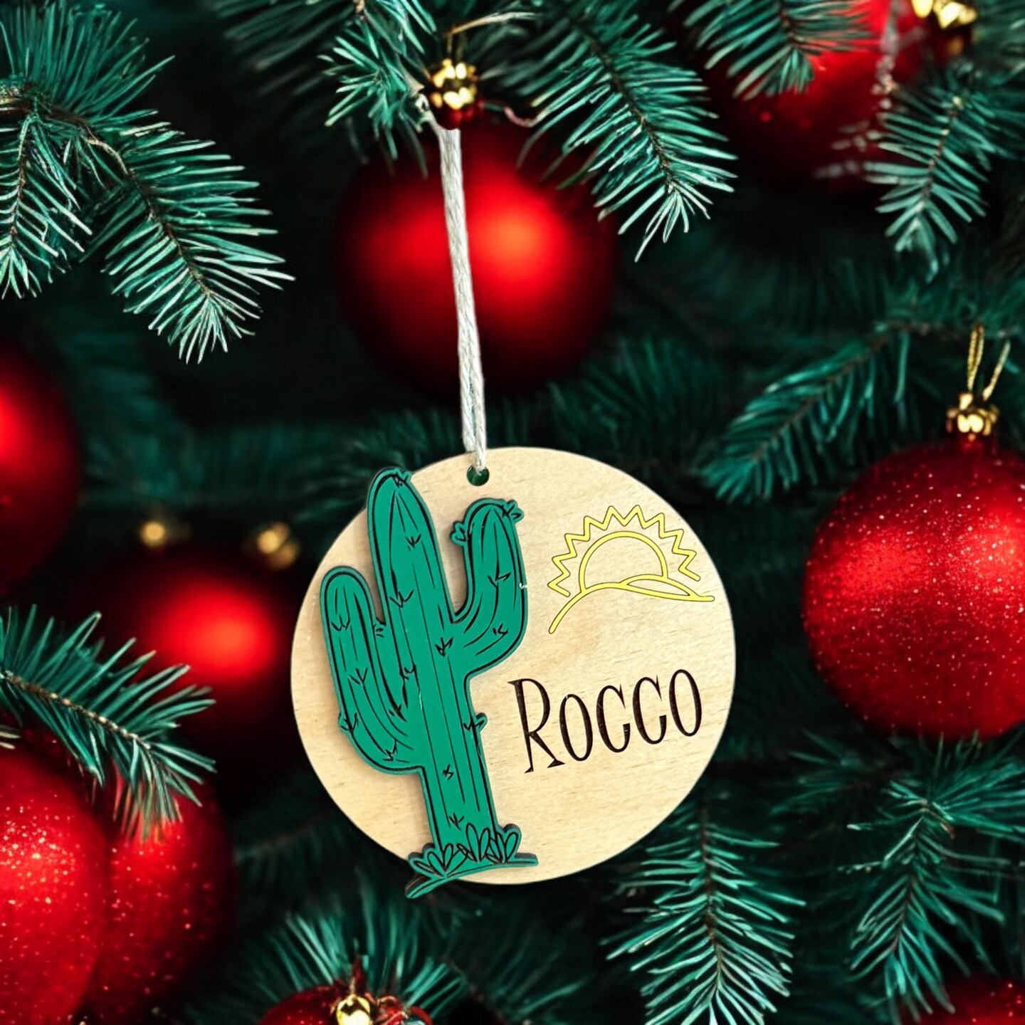 Personalized Cactus Ornament Desert Sun Christmas Decoration Southwestern Name Keepsake Rustic Boho Tree Ornament product 6