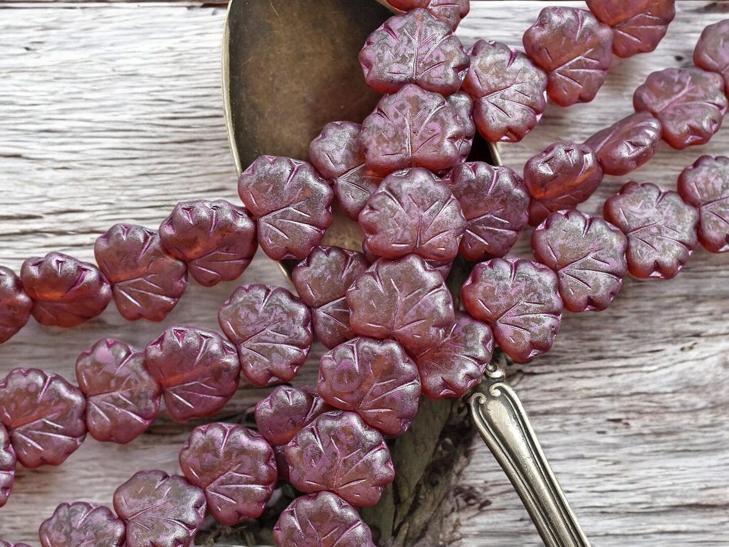 *12* 13x11mm Matte Crystal Raspberry Maple Leaf Beads