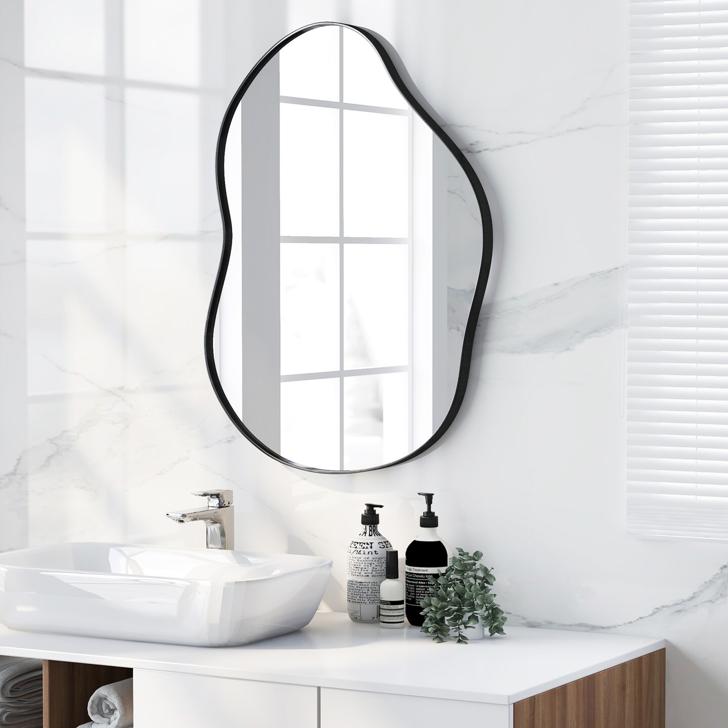 Irregular Wall Mounted Mirror with Premium Back Board-Black