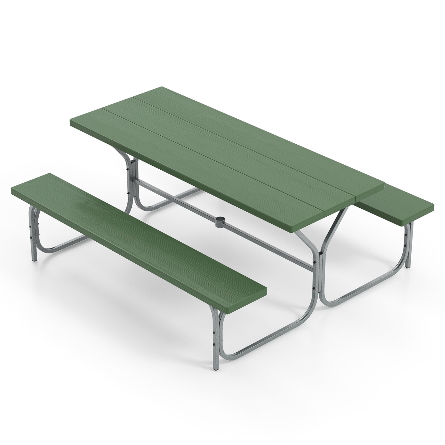 6 FT Picnic Table Bench Set Dining Table and 2 Benches with Metal Frame and HDPE Tabletop