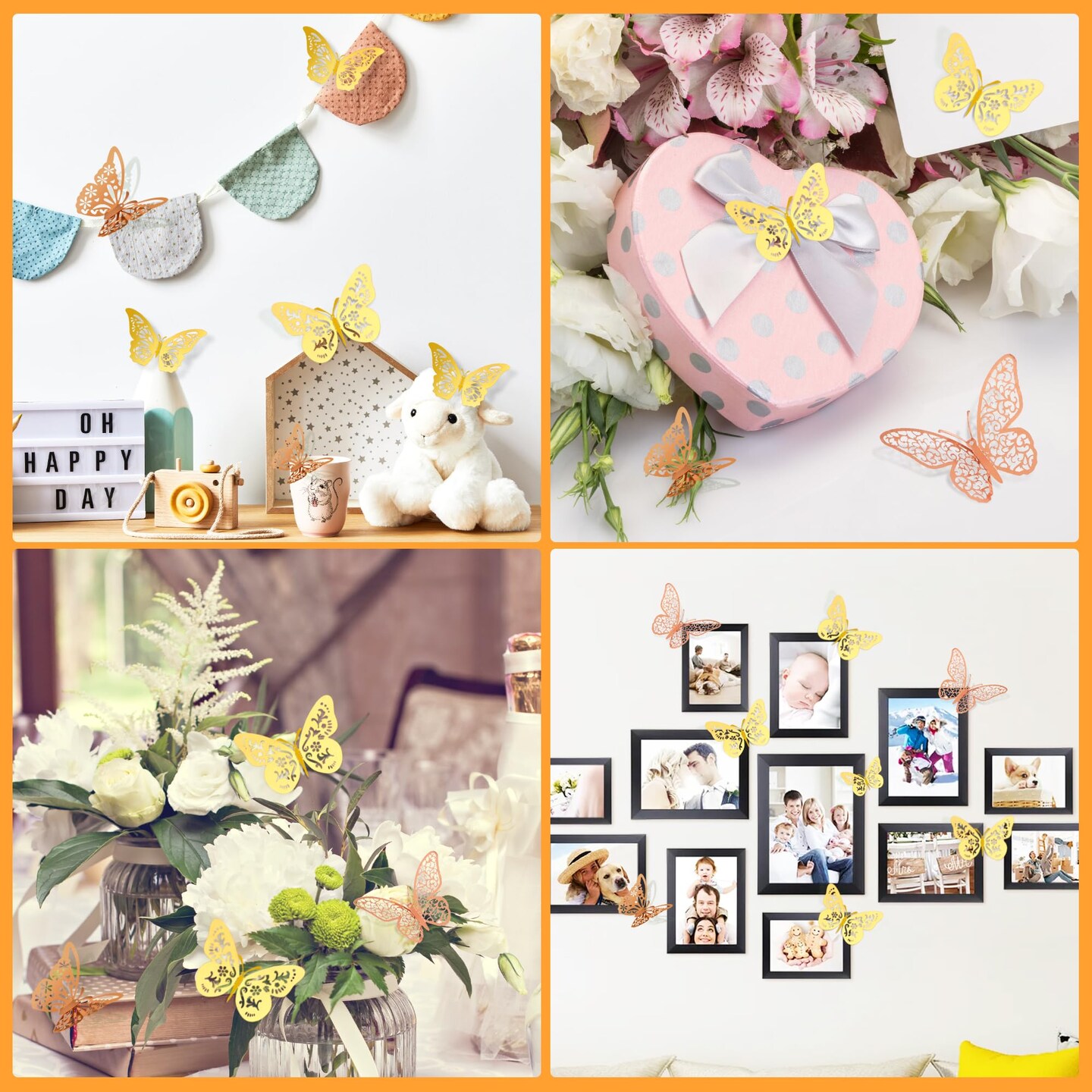Crosize 48 Pcs Gold and Rose Gold Butterfly Decorations, 4 Styles 3 Sizes, Butterfly Wall Decor, 3D Butterfly Party Decorations, Butterflies for Crafts, Bouquet, Cake Decorating, Flower Arrangements