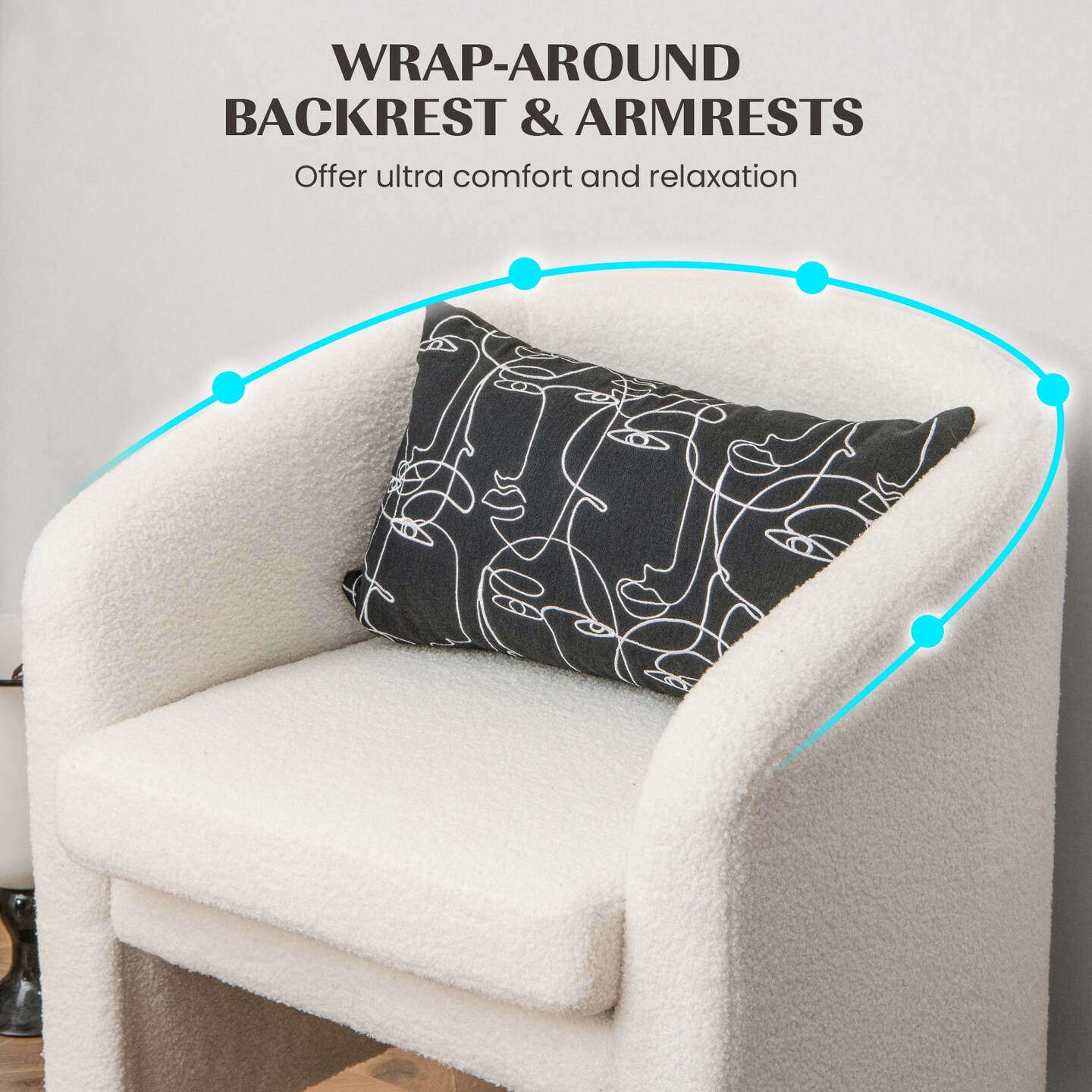 Modern Upholstered Barrel Teddy Velvet Chair with Ottoman - 25.5 x 25 x 28 (L x W x H)
