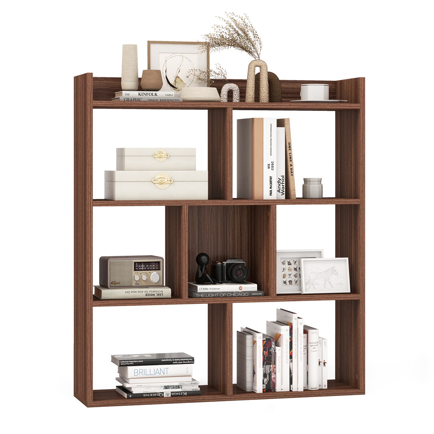7-Cube Storage Bookshelf with Anti-toppling Safety Devices and Raised Edges