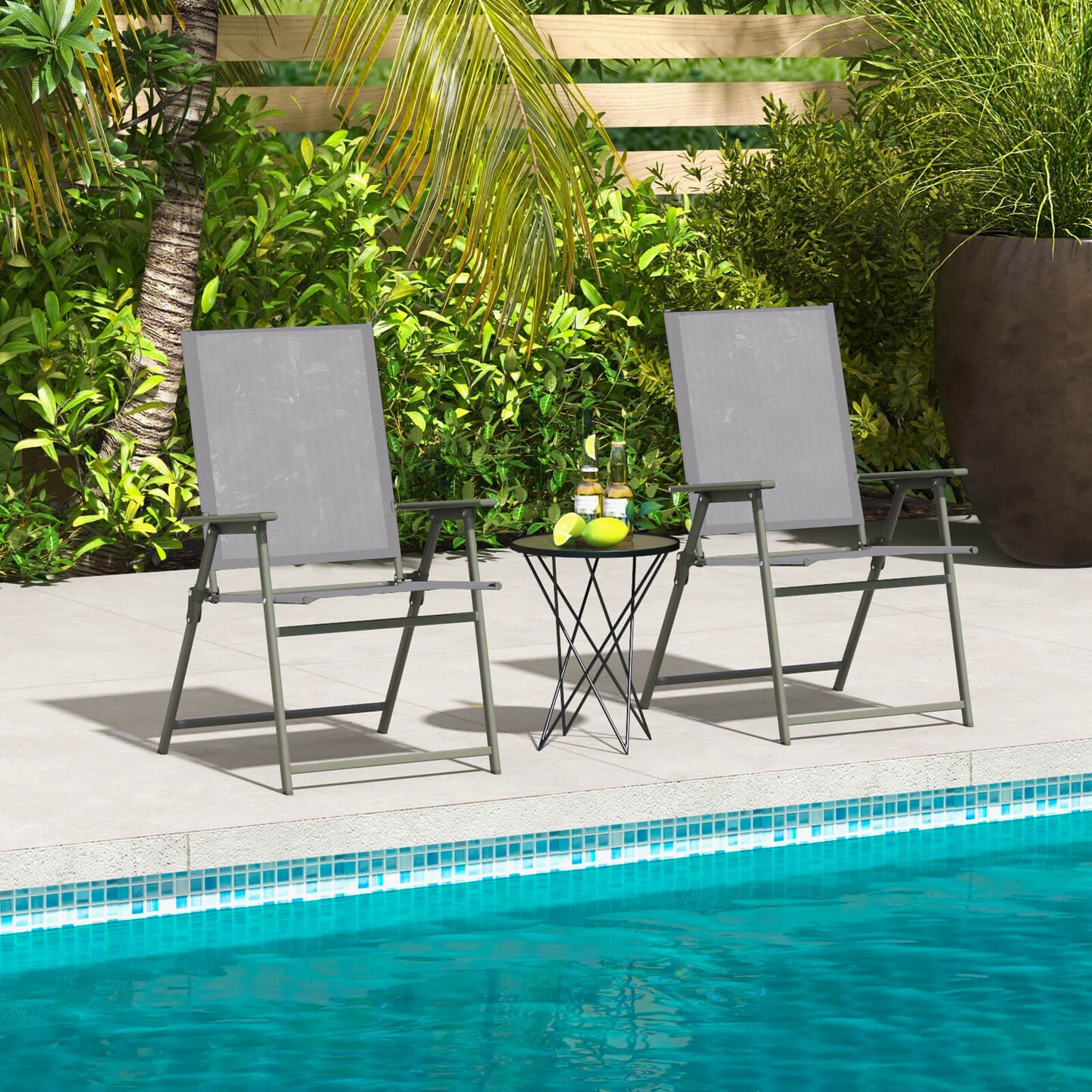 Slickblue Set of 4 Patio Folding Chair Set with Rustproof Metal Frame