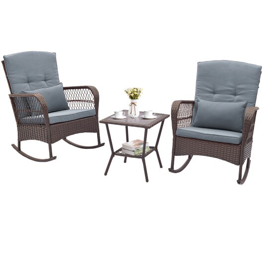 3 Pieces Rocking Bistro Set with 2-Tier Coffee Table