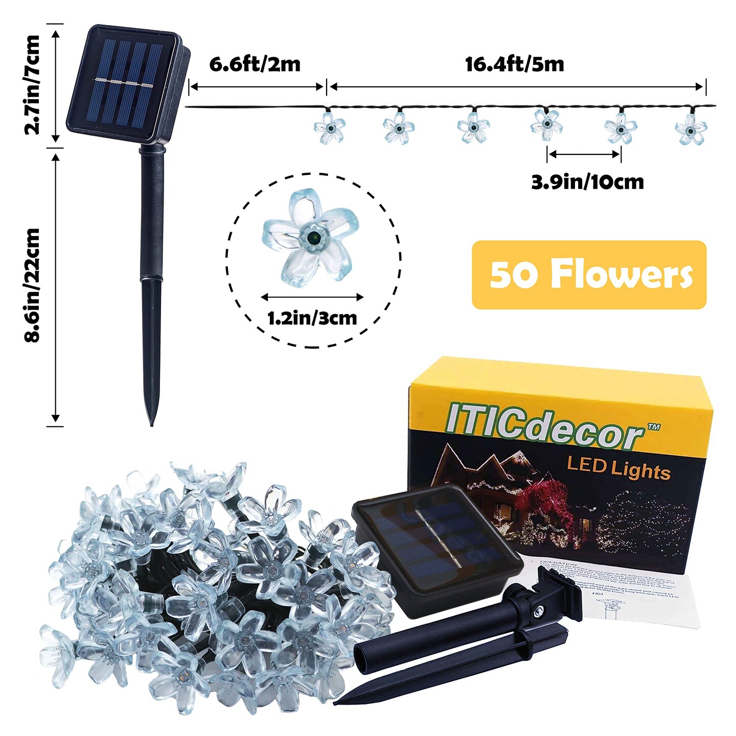ITICdecor Solar String Flower Lights Outdoor Waterproof 50 LED Fairy Light Decorations for Garden Fence Patio Yard Christmas Tree, Lawn, Party (Multi-Colored)