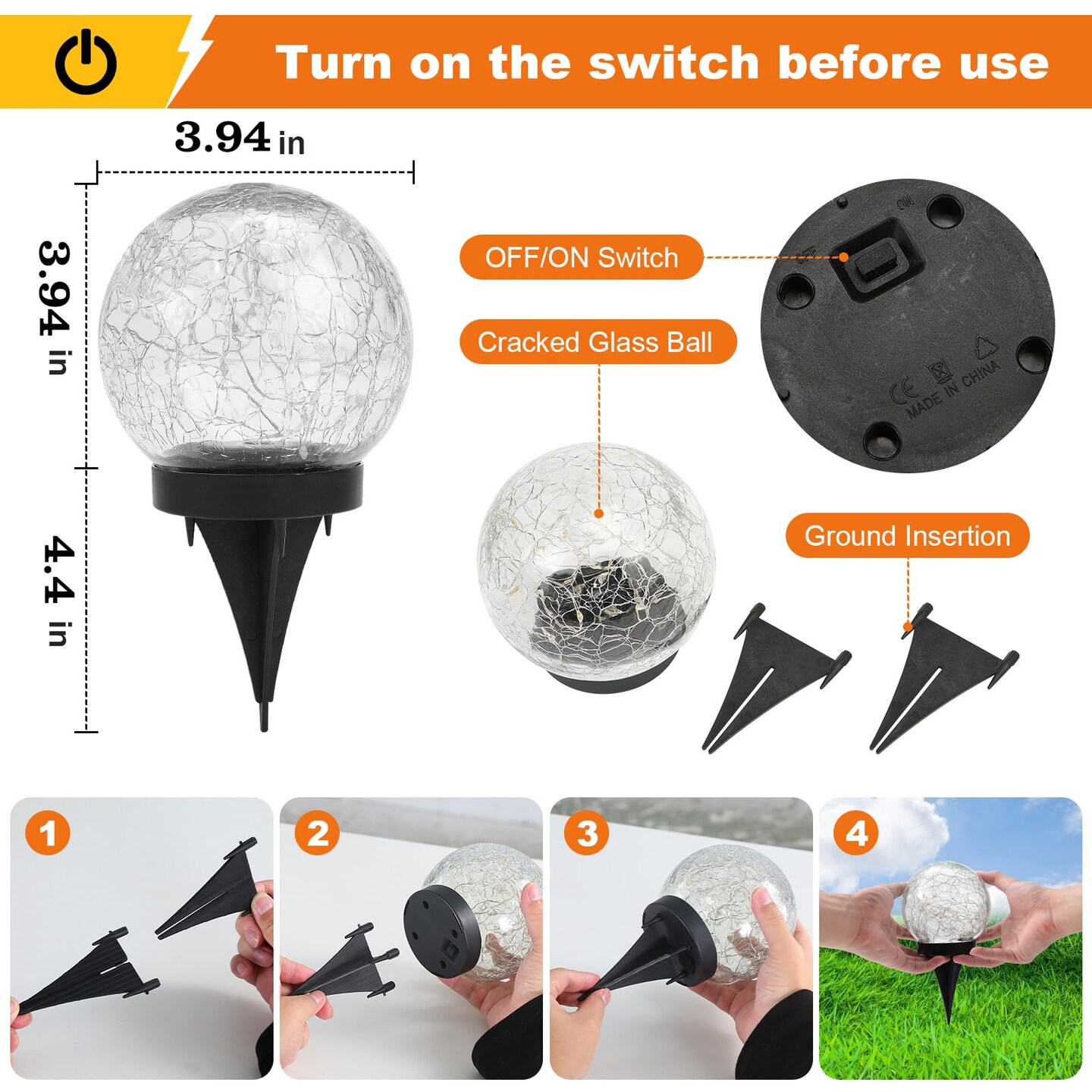 MLKNK Solar Globe Lights Outdoor Waterproof-Solar Balls-Solar Garden Lights-Solar Orbs for Outside 2 Pack Cracked Glass Ball for Lawn Patio Yard Backyard Decorations