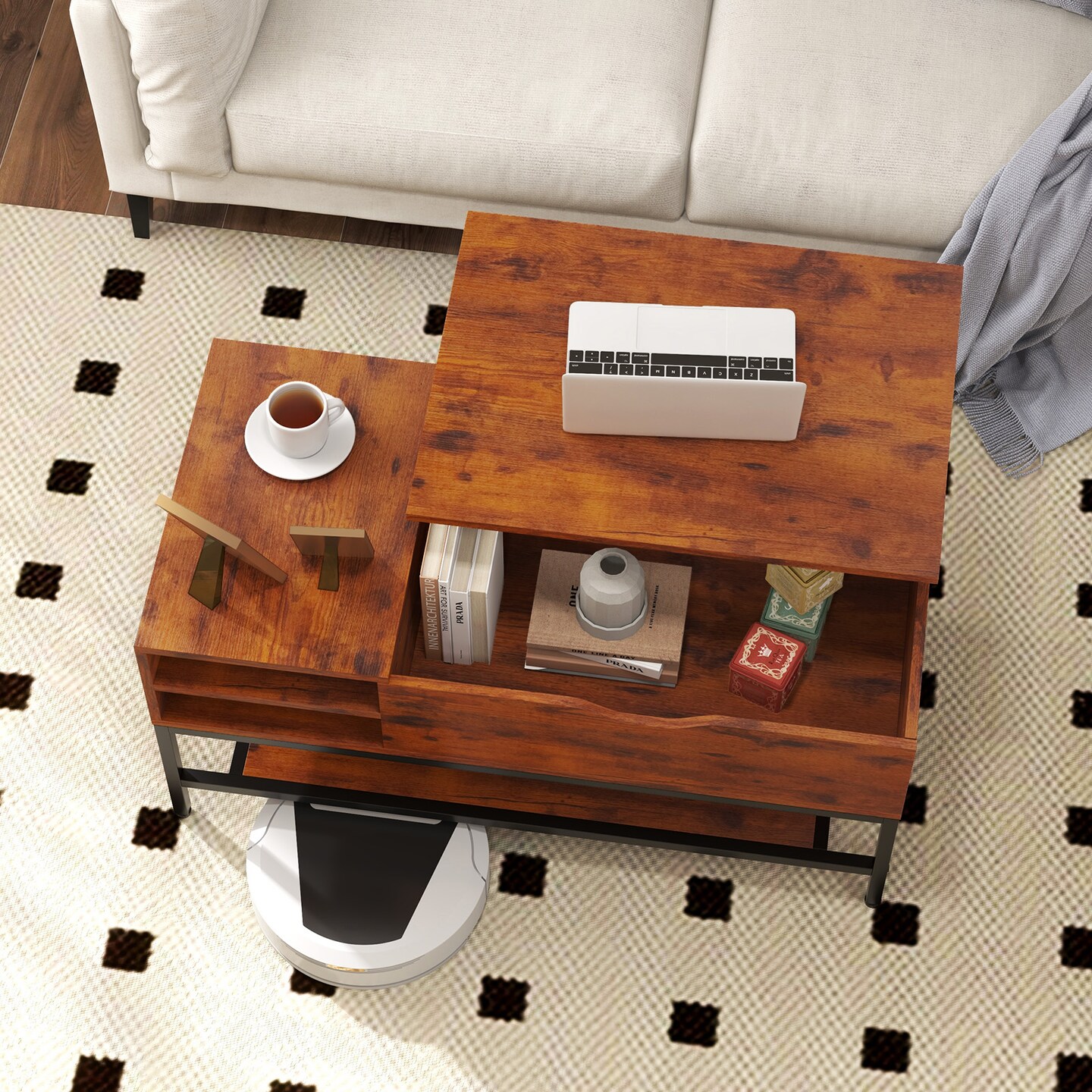 Lift Top Coffee Table with Hidden Compartment and Removable Storage Shelf - 39.5 x 19.5 x 19 (L x W x H)