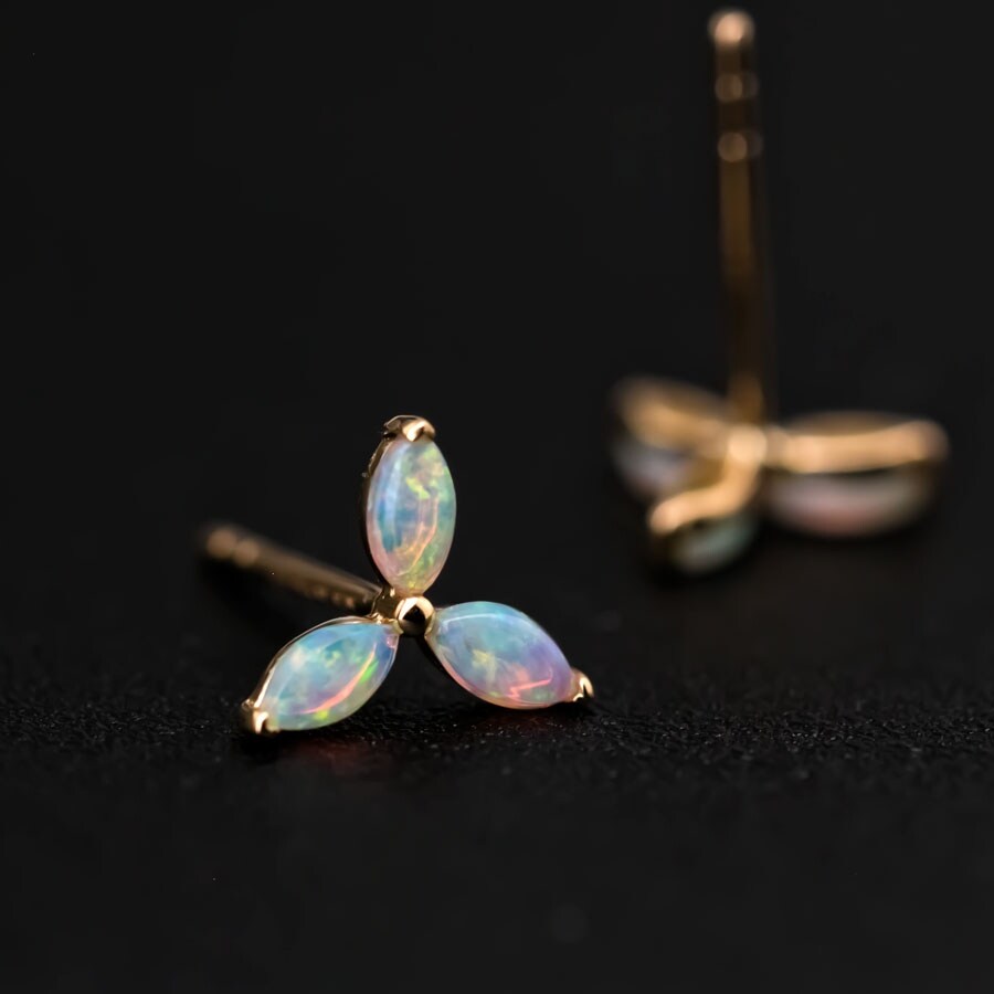 Flower Design Australian Solid Opal Stud Earrings 18K Yellow Gold  MakerPlace by Michaels