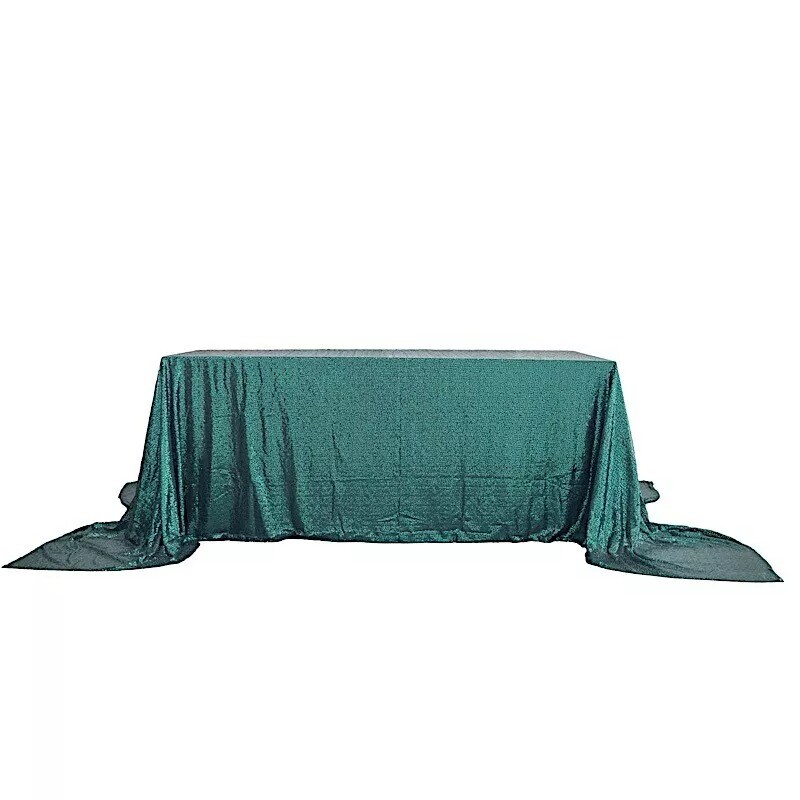 HUNTER GREEN Sequined 90x156" RECTANGLE TABLECLOTH Designer Wedding Catering