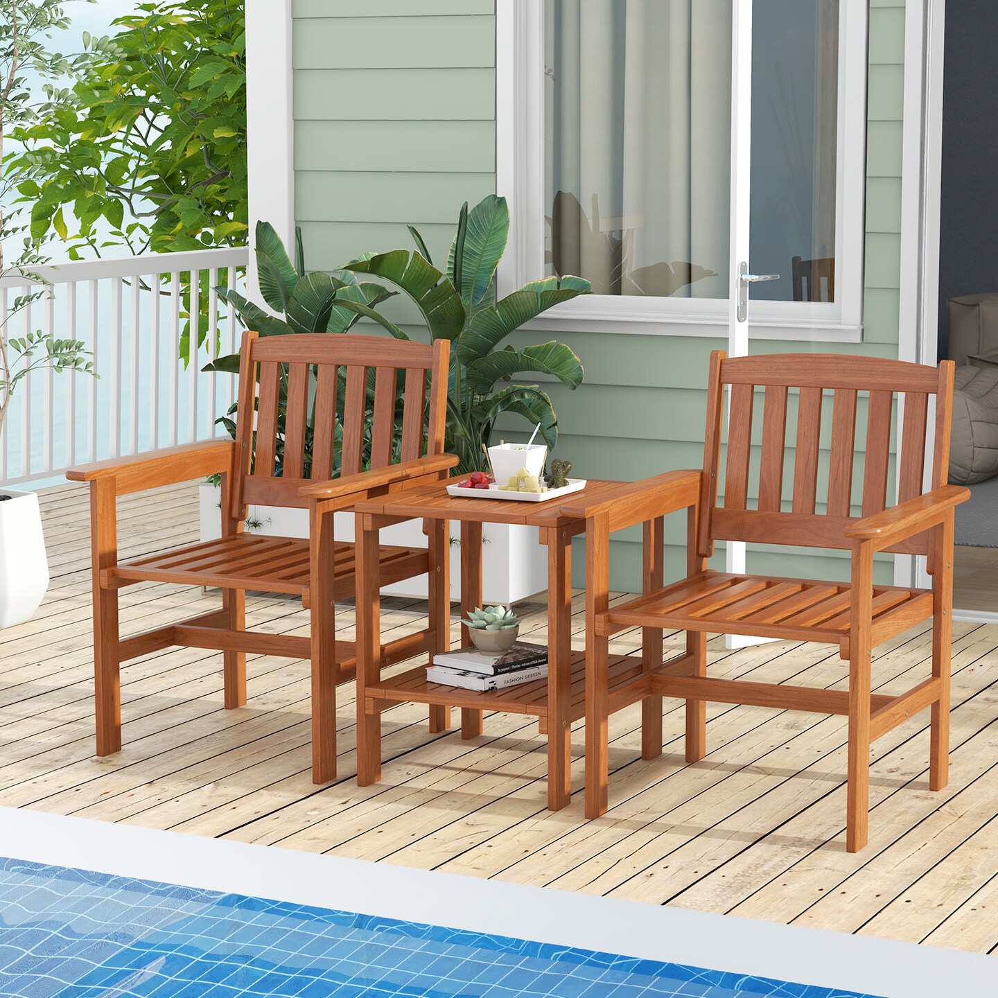 3 Piece Patio Bistro Table and Chairs Set with Umbrella Hole - 24.5&#x22; x 23.5&#x22; x 34.5&#x22; (L x W x H)