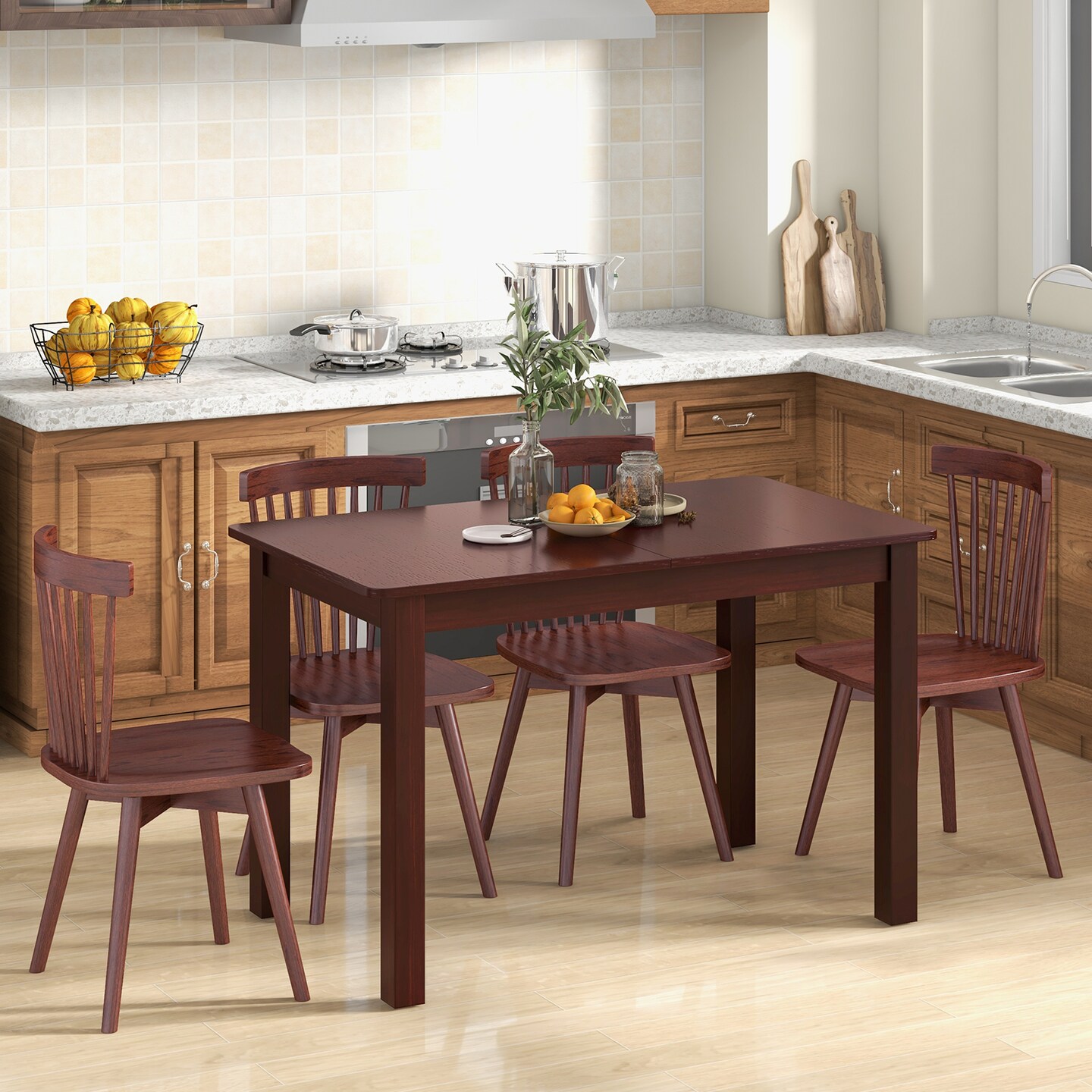 Extendable Folding Dining Table with Rubber Wood Frame and Safety Locks