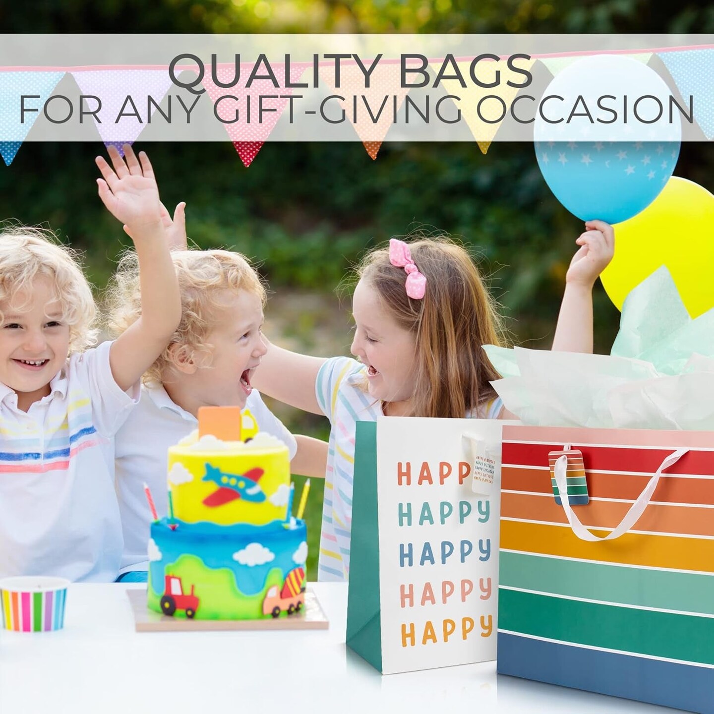Beautiful Birthday Gift Bags Set of 2 - Large 16&#x22; Bags with Handles Incl. Matching Tissue Paper, Cards &#x26; Stickers - Reusable and Perfect for Presents&#x2026;