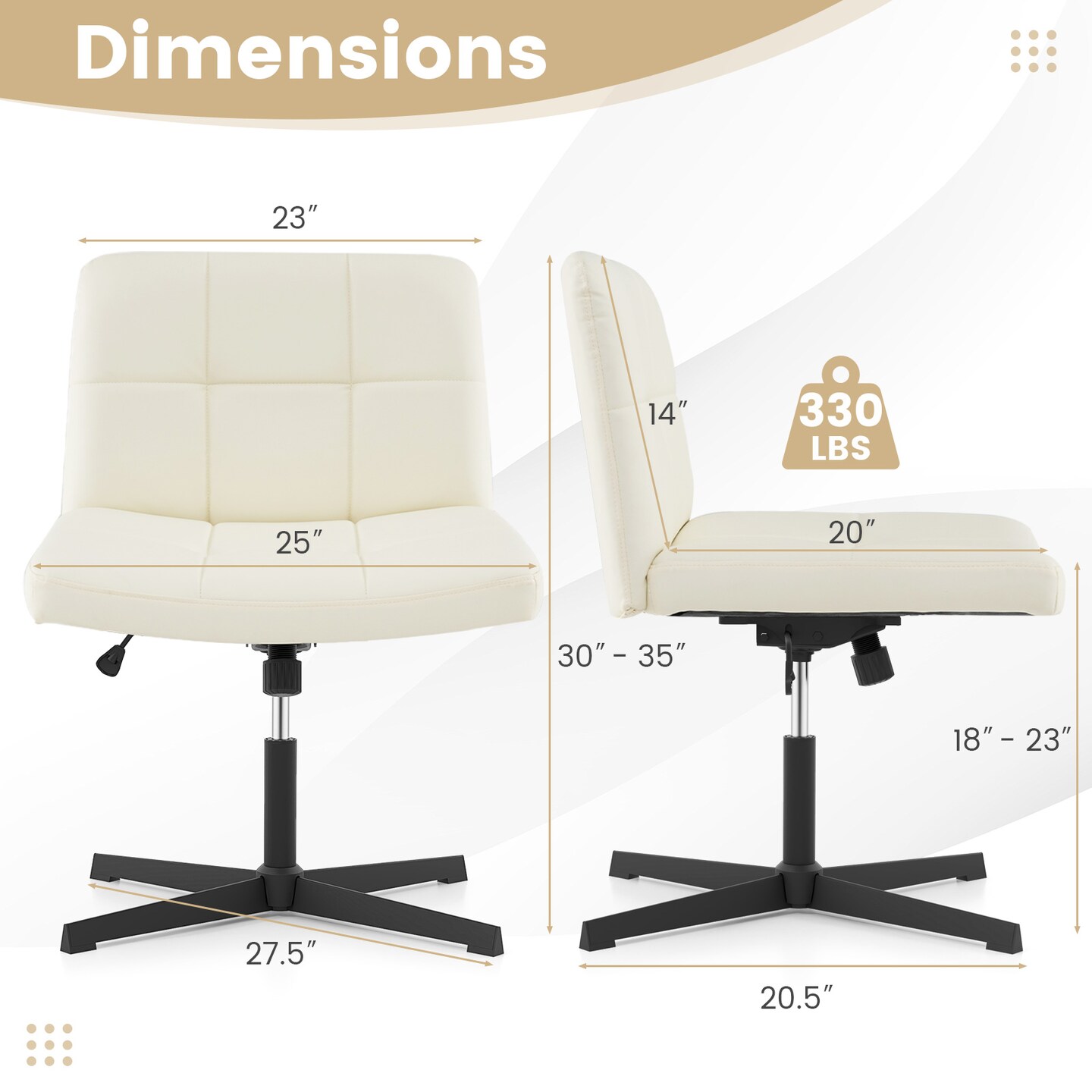 PU Leather Cross-Legged Office Chair with Oversized U-Shaped Seat for Home Office or Vanity