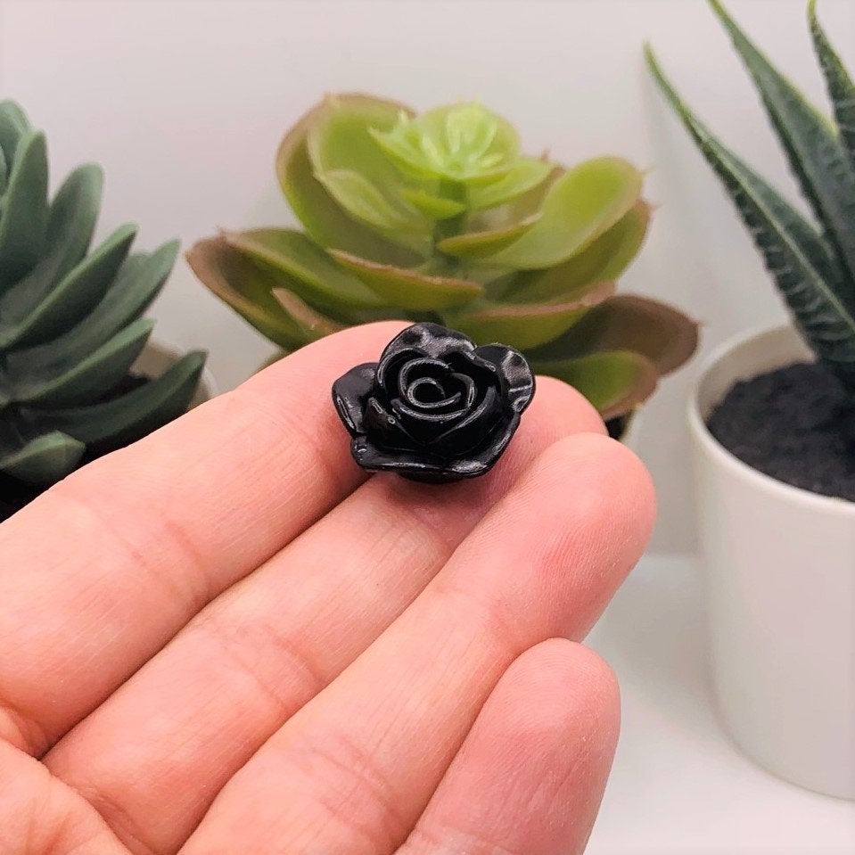 4, 20 or 50 Pieces: Black Chunky Rose Flower Beads