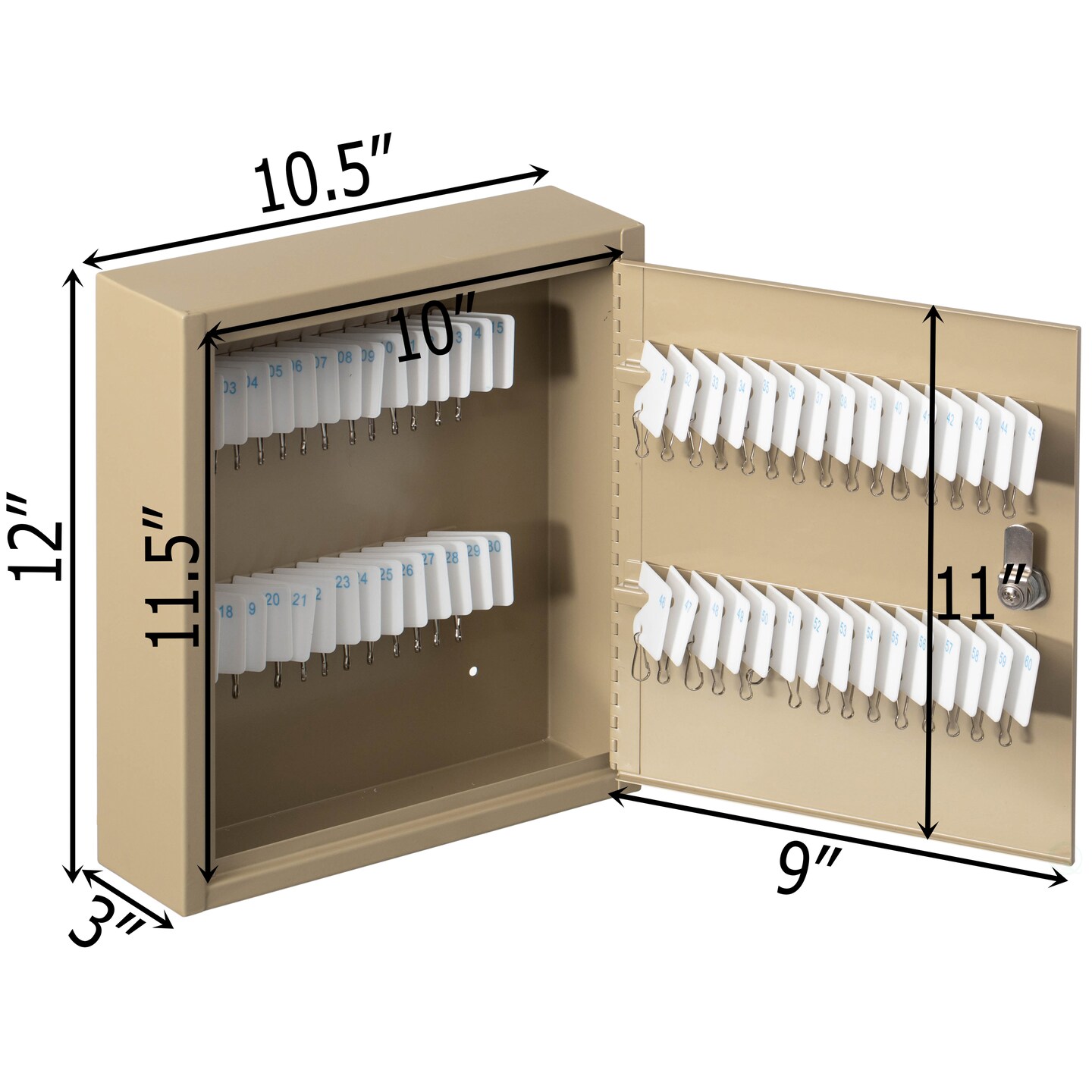 Basicwise 60-Key Security Steel Cabinet with Numbered Tags and Key Lock – Key Holder Wall Mount Lock Box for Office, School, Valets, Hotels, House and Car Keys