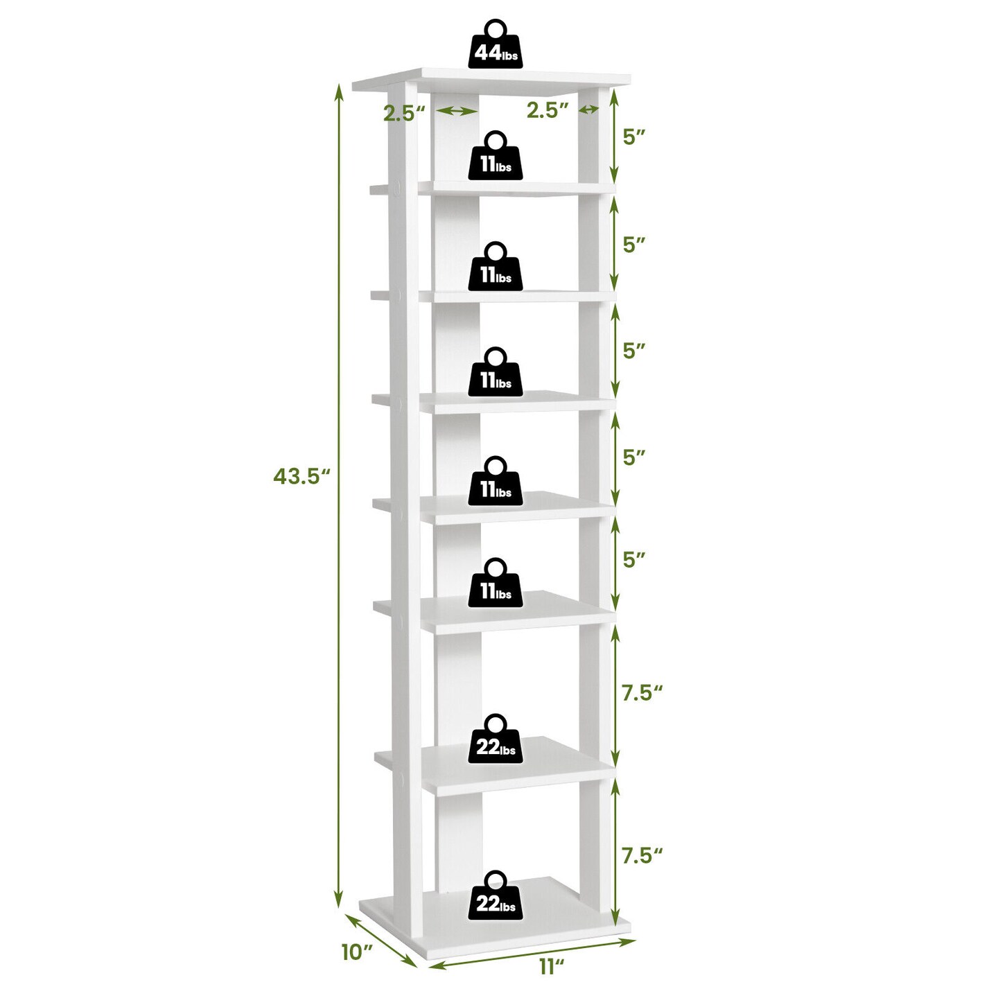 7-Tier Slim Wooden Vertical Shoe Rack for Entryway-White