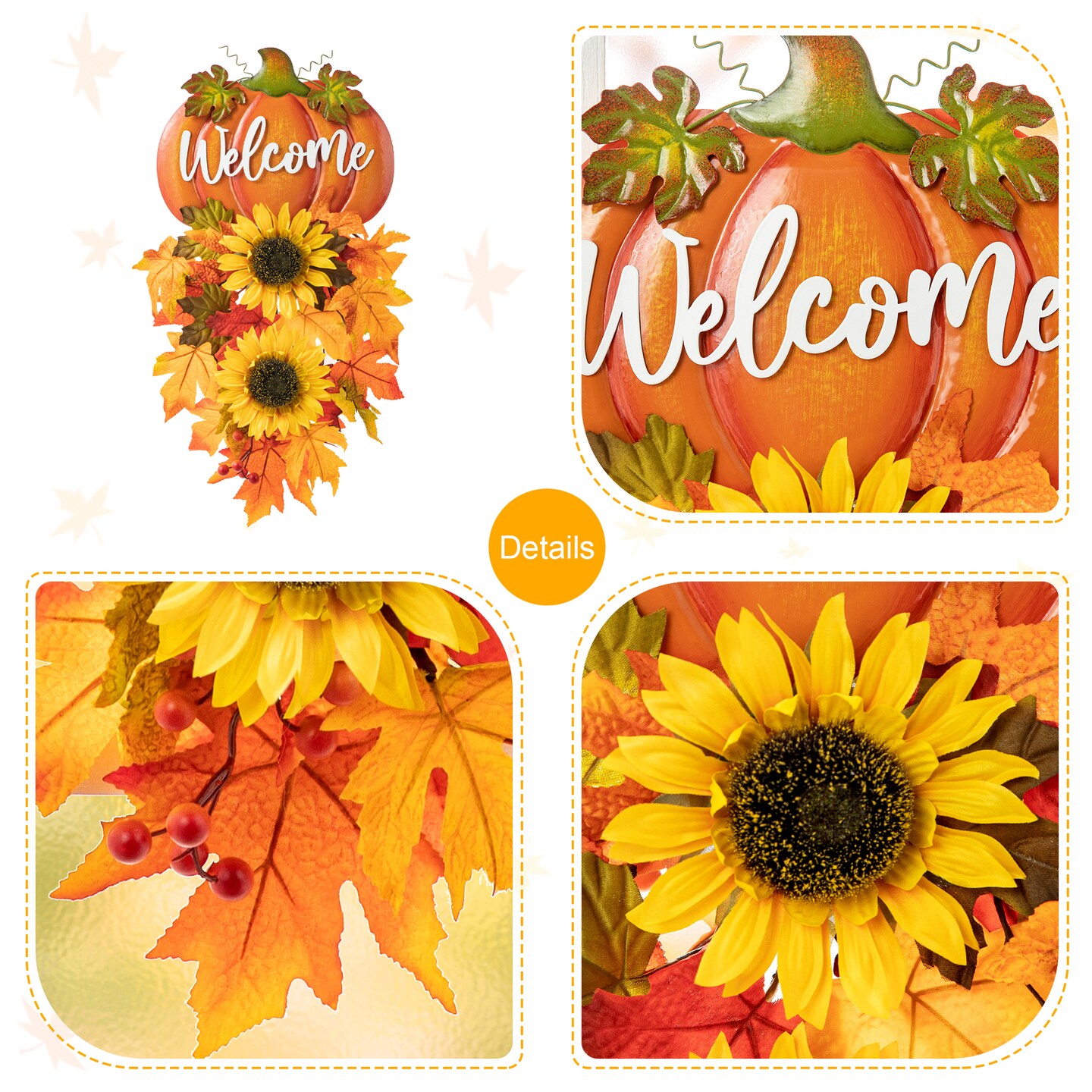 22.5&#x22;H Fall Metal Pumpkin &#x26; Sunflower Swag Wall Decor